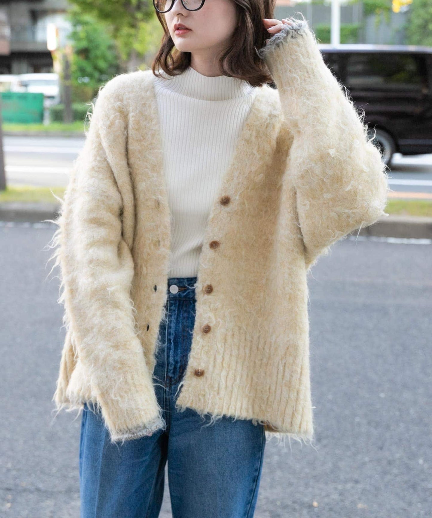 shaggy cardigan (yellow) *JP