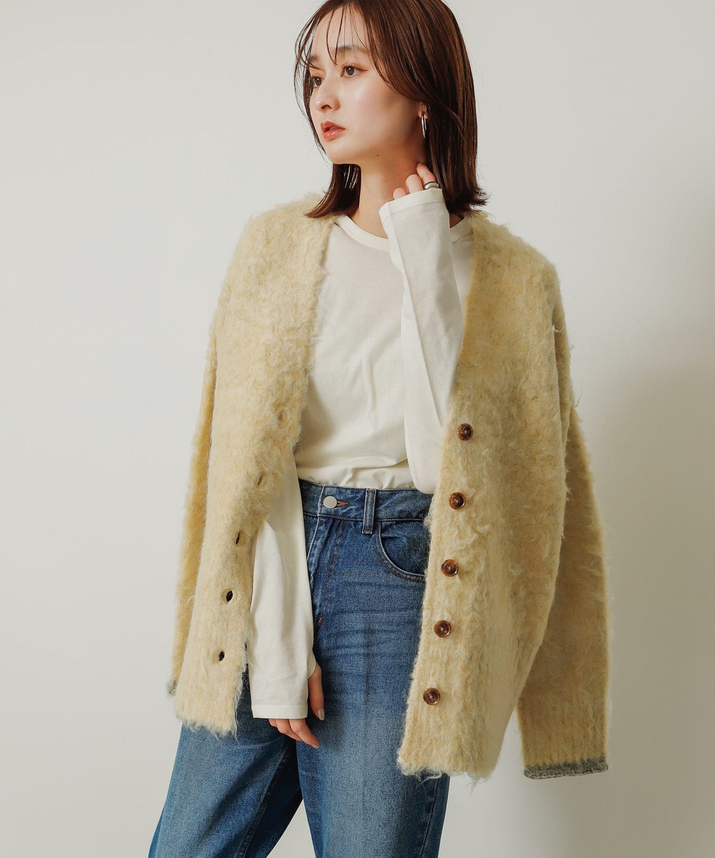 shaggy cardigan (yellow) *JP