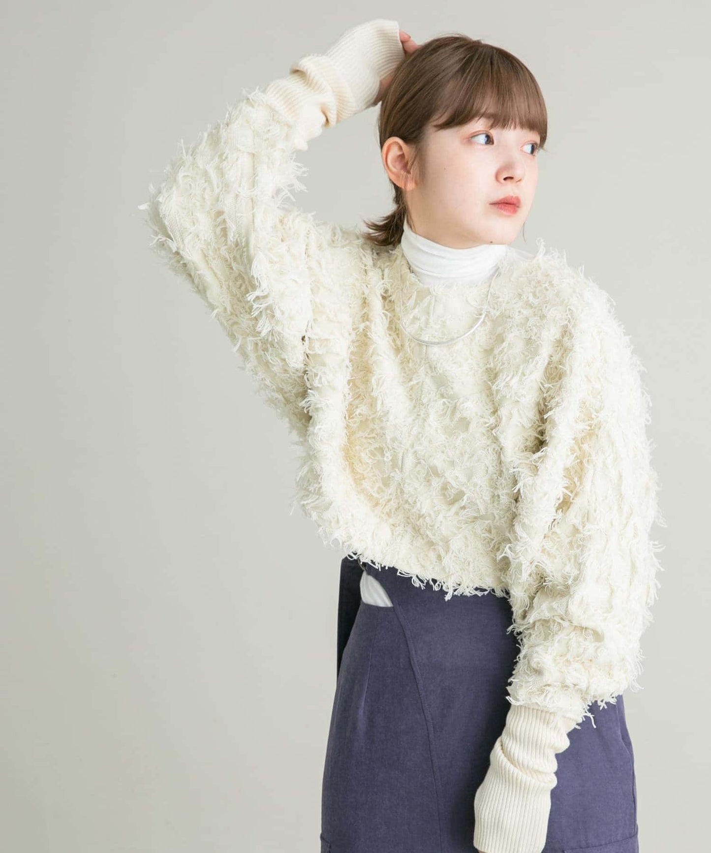 2way fringe cardigan (ivory) *JP