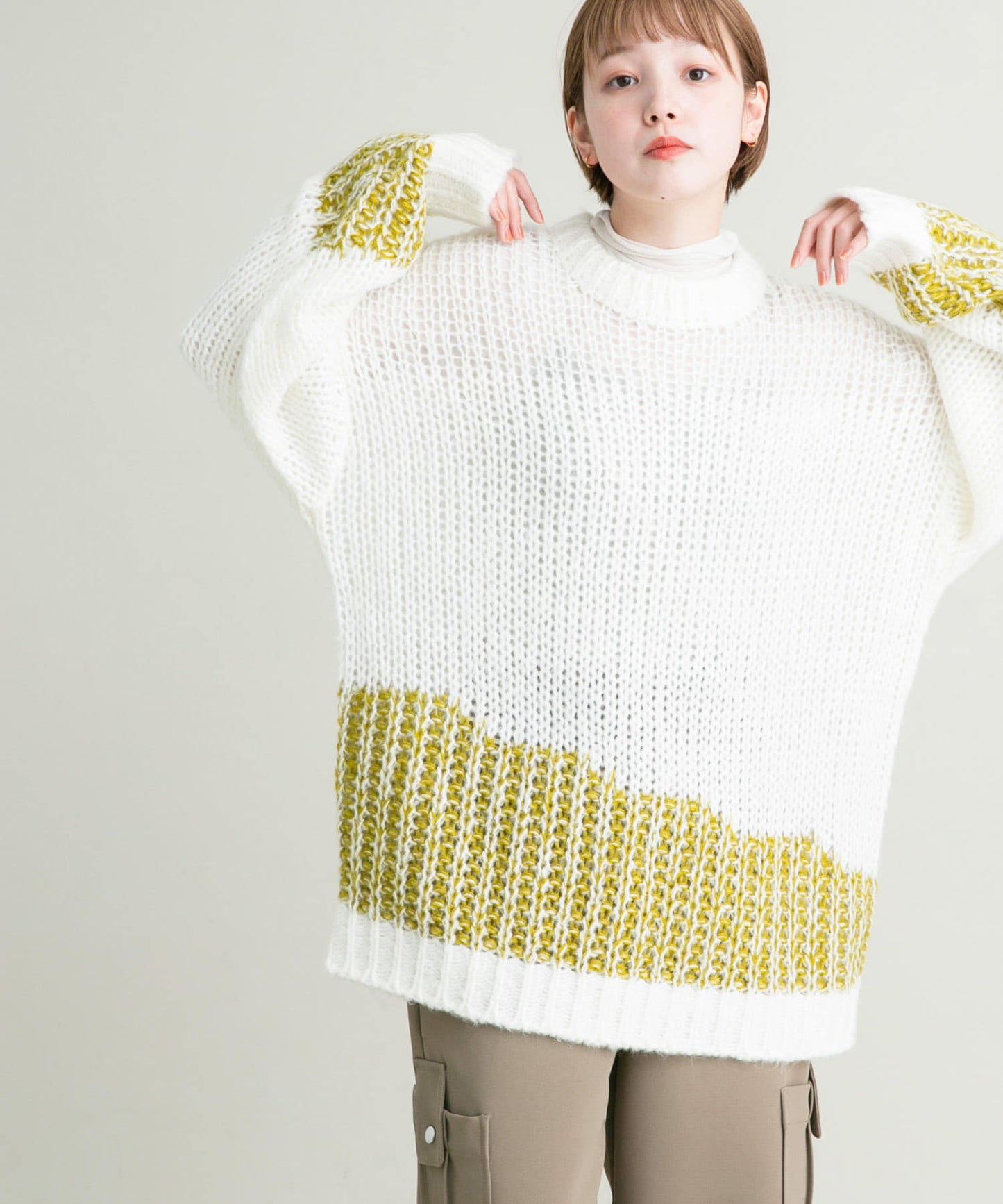 mesh bicolor knit (white)