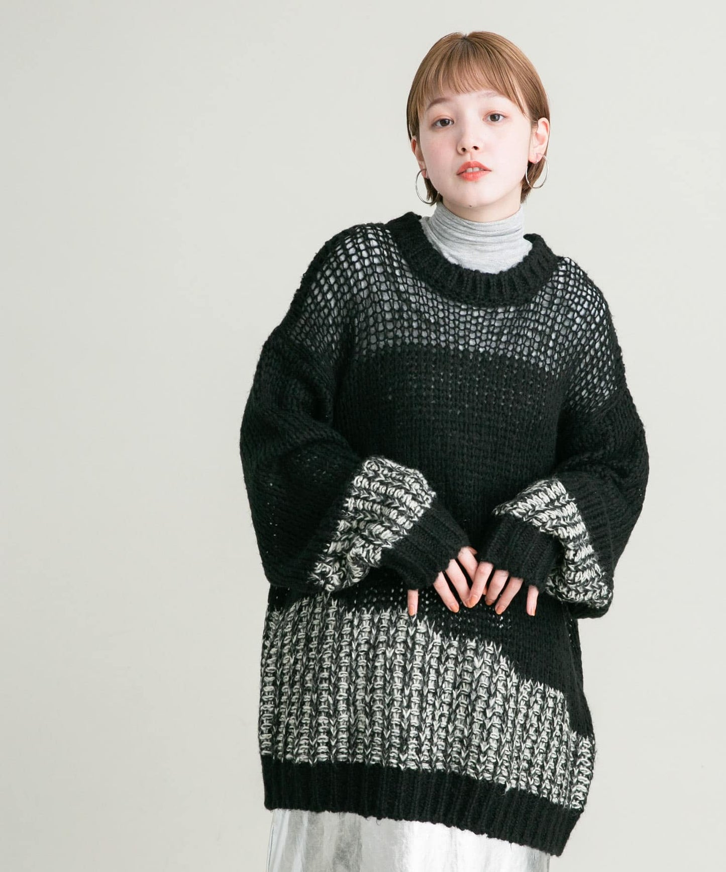 mesh bicolor knit (black)