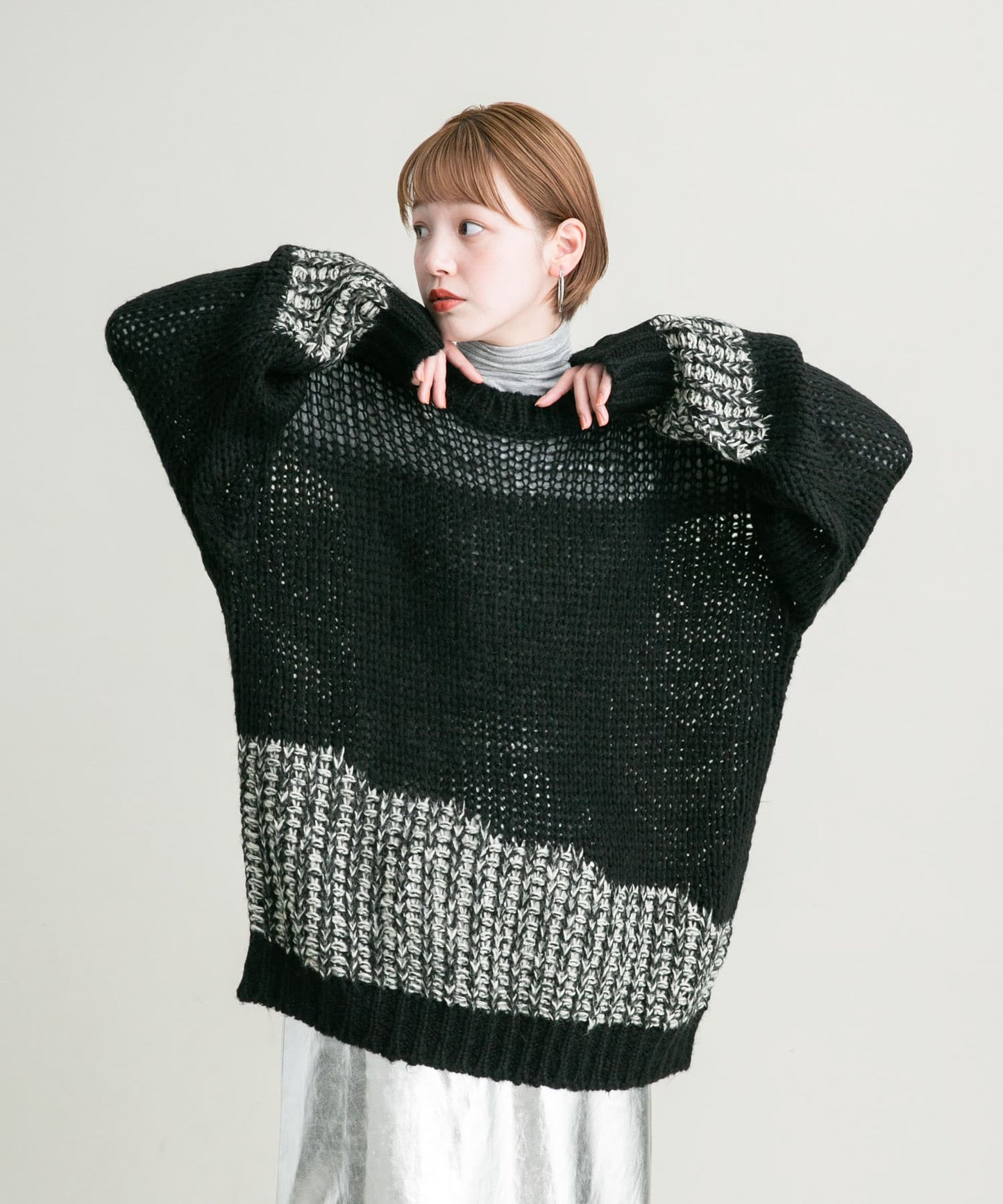 mesh bicolor knit (black)