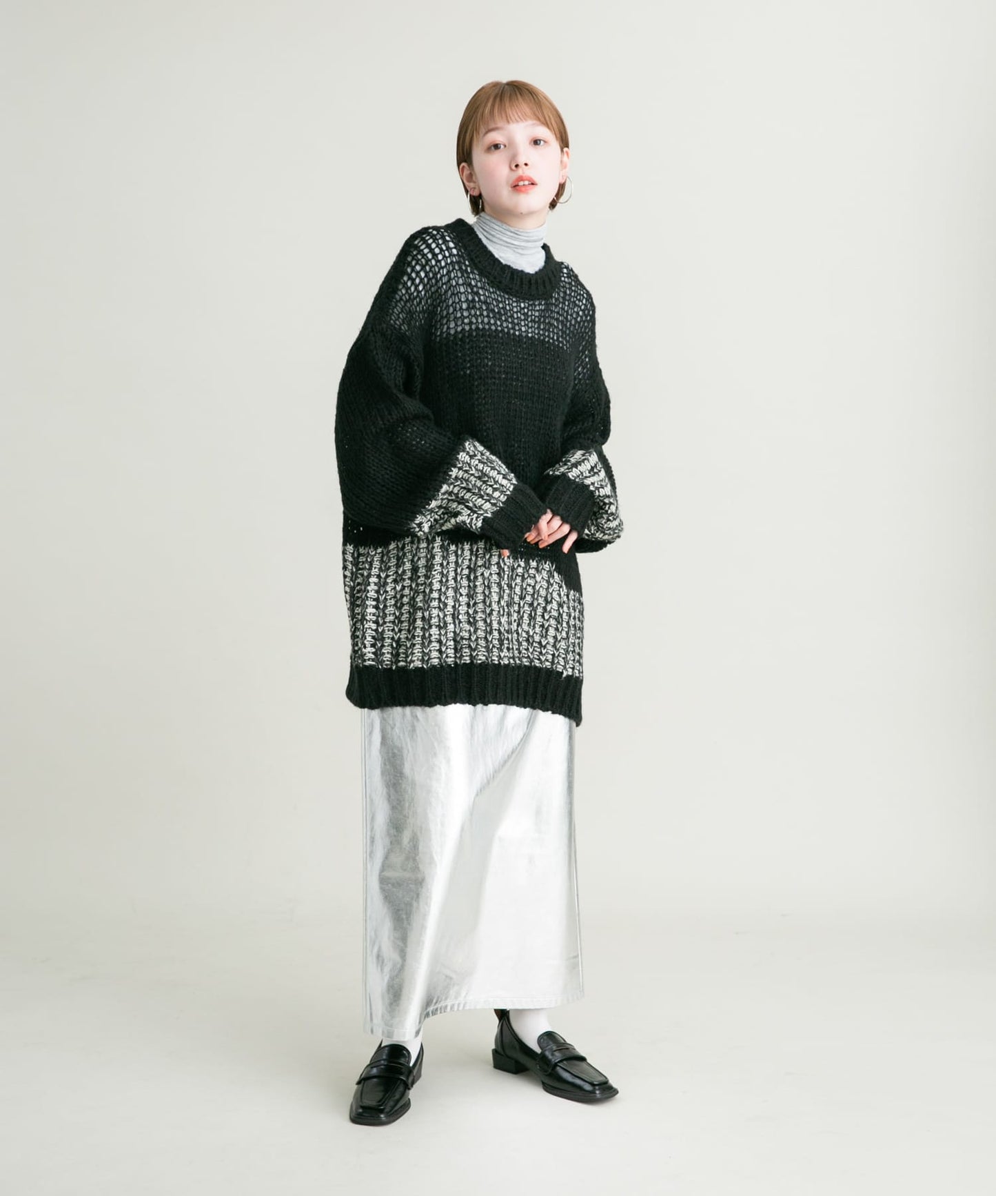 mesh bicolor knit (black)