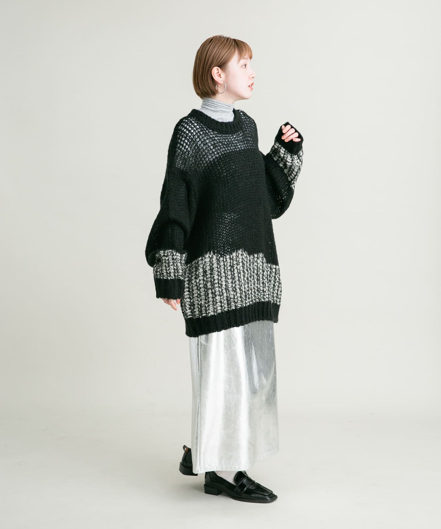 mesh bicolor knit (black)