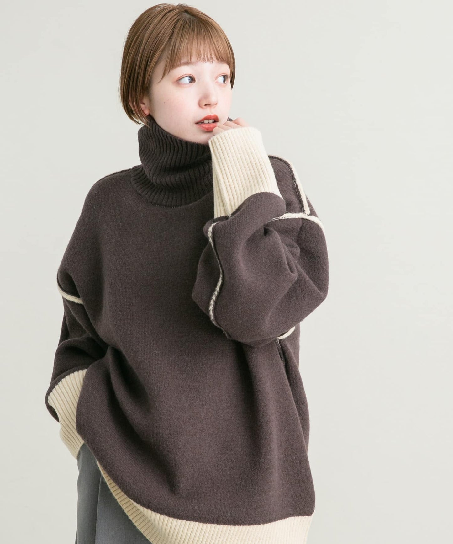 reversible over knit (beige x brown) *JP