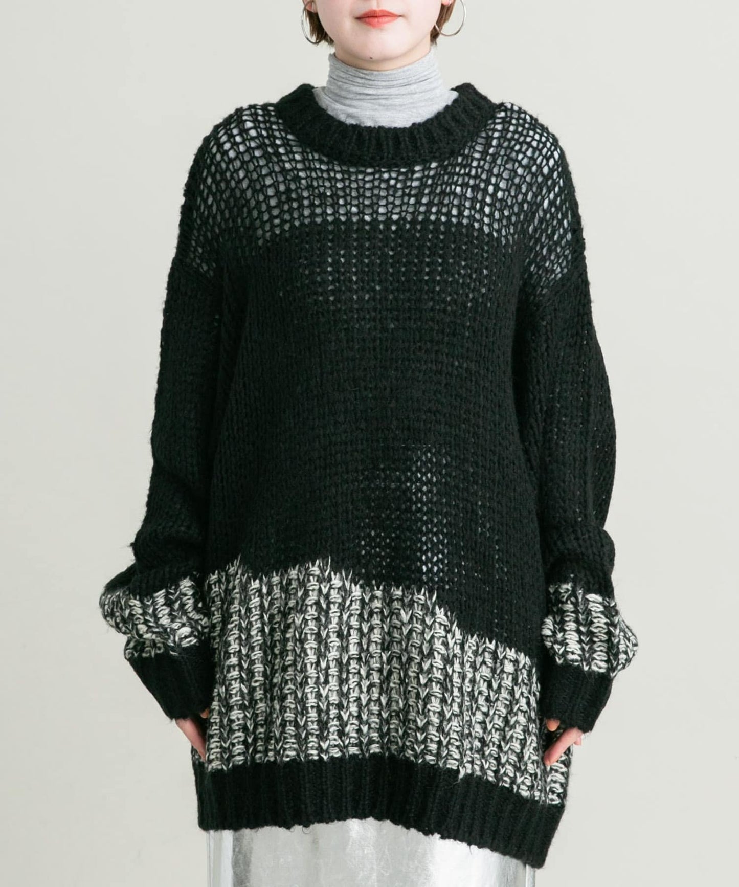 mesh bicolor knit (black)