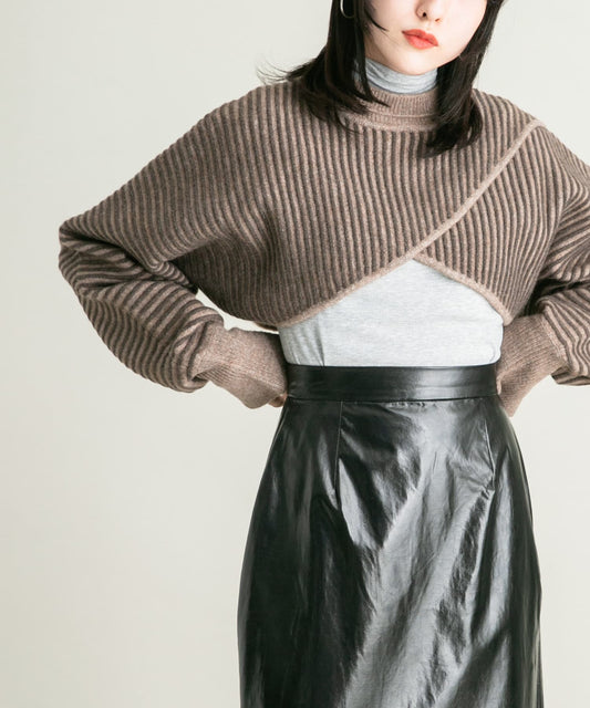 2way tuck cropped knit (brown)