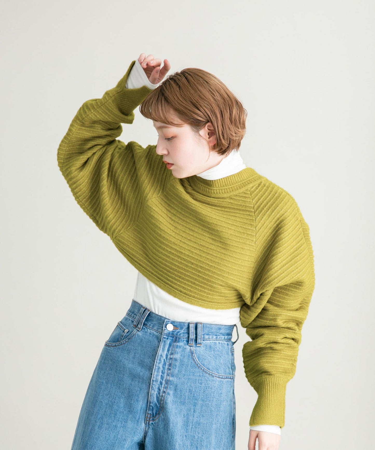 2way tuck cropped knit (pistachio)