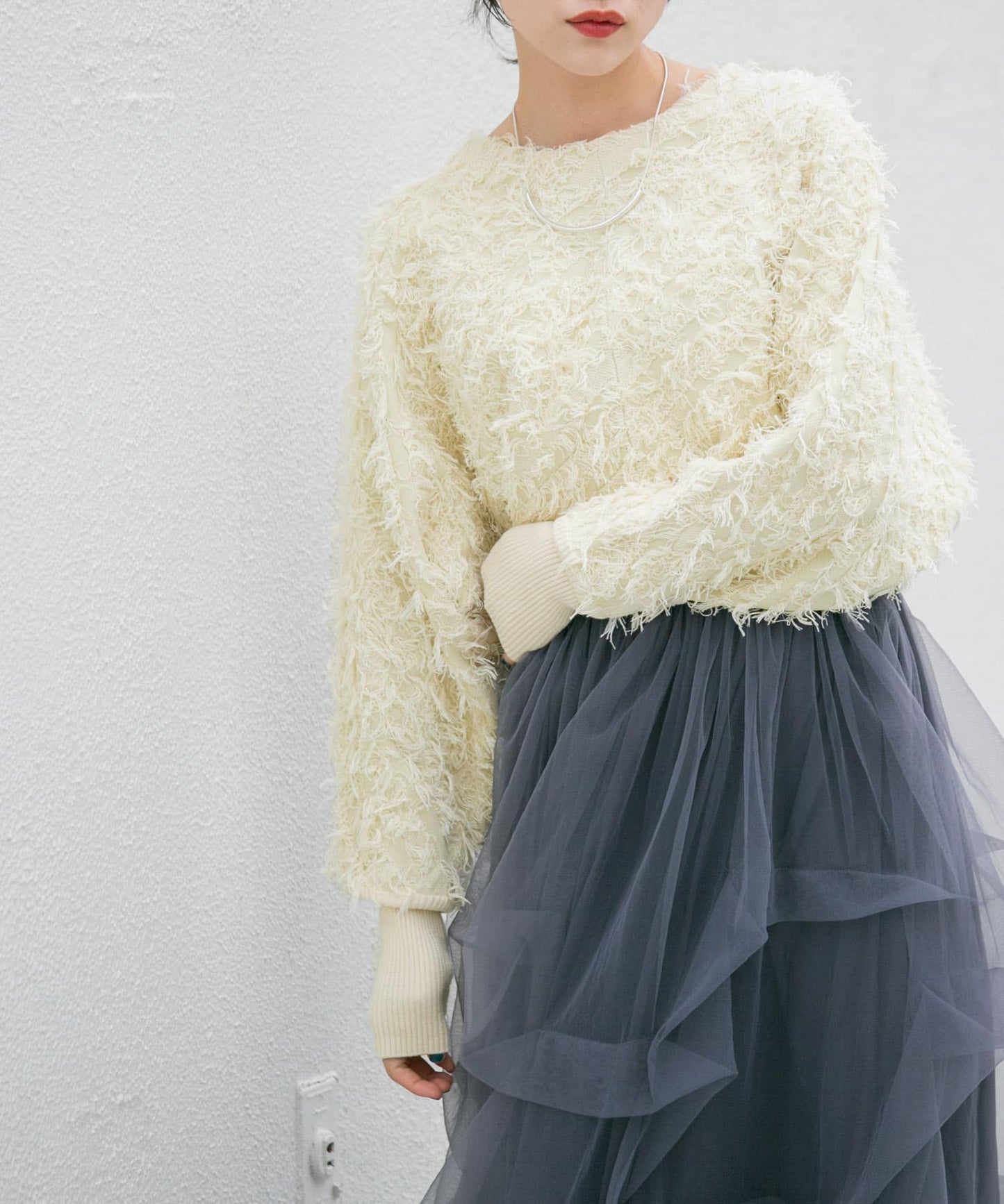 2way fringe cardigan (ivory) *JP