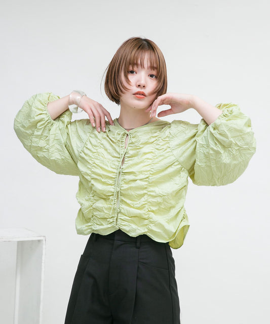 2way shirring blouse (green) *JP