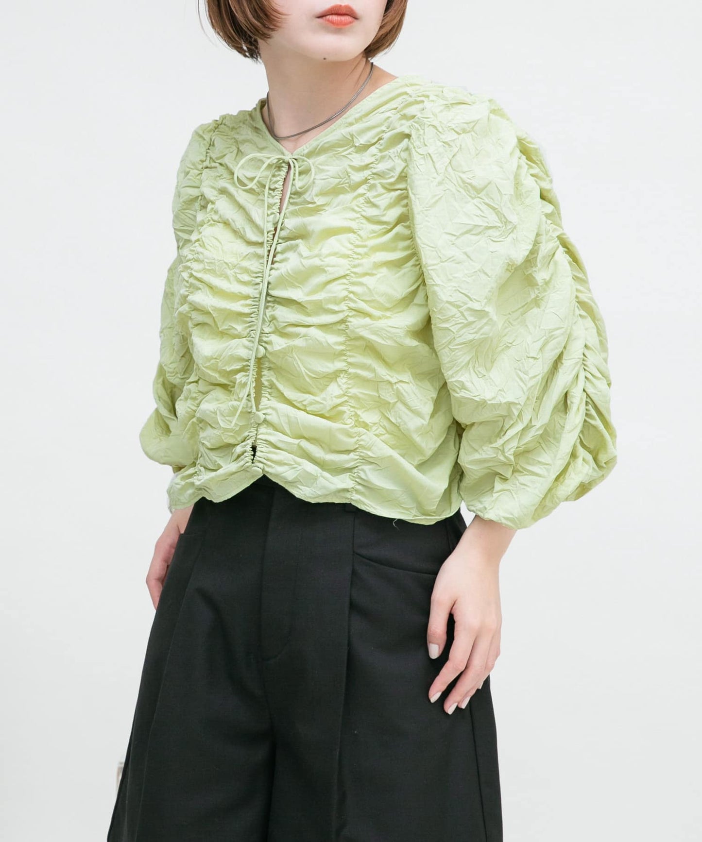 2way shirring blouse (green) *JP