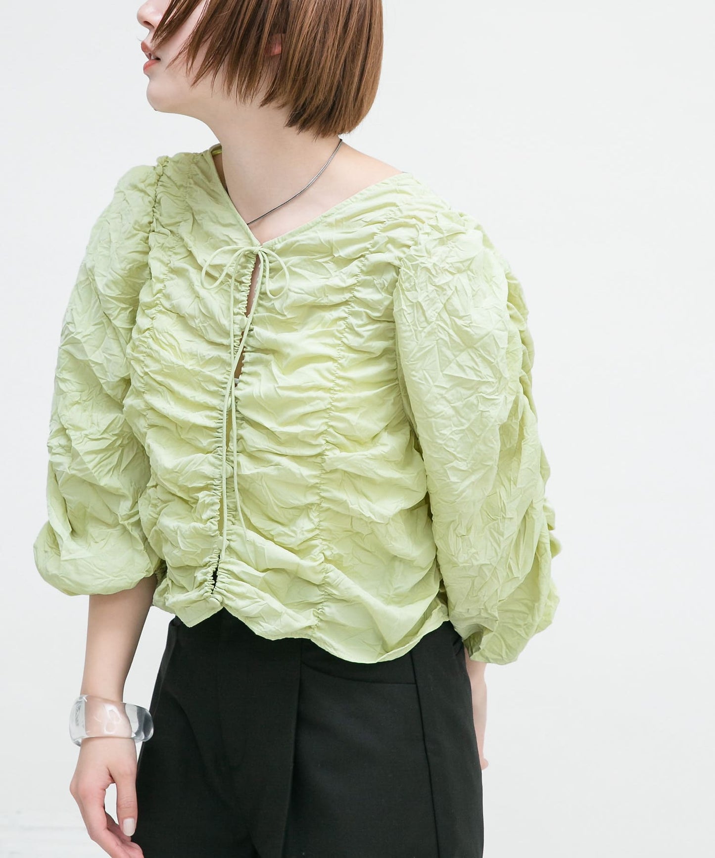 2way shirring blouse (green) *JP