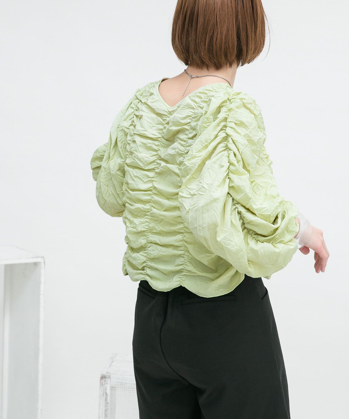 2way shirring blouse (green) *JP