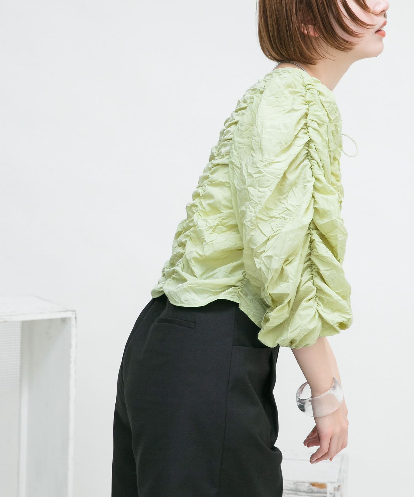 2way shirring blouse (green) *JP