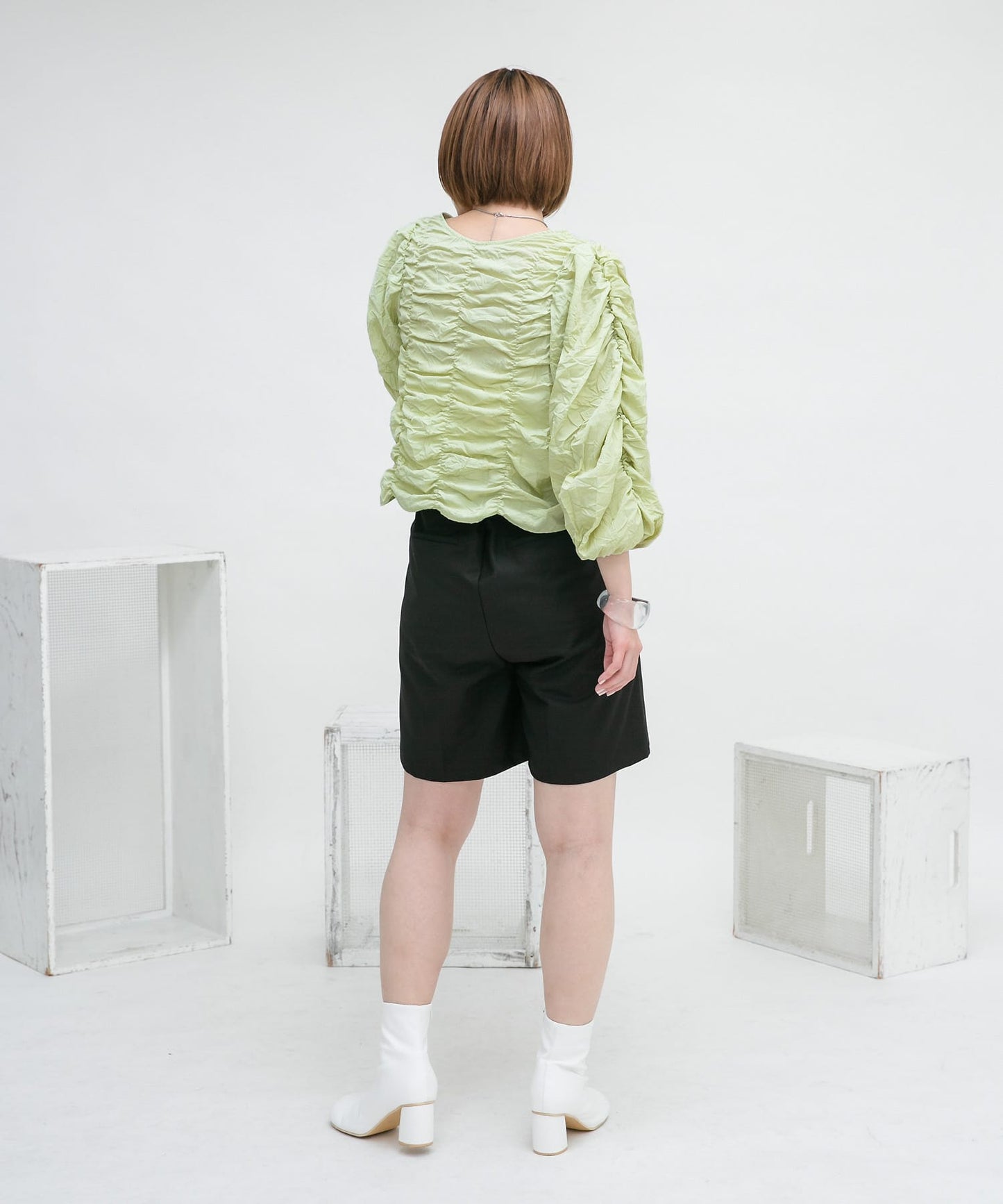 2way shirring blouse (green) *JP