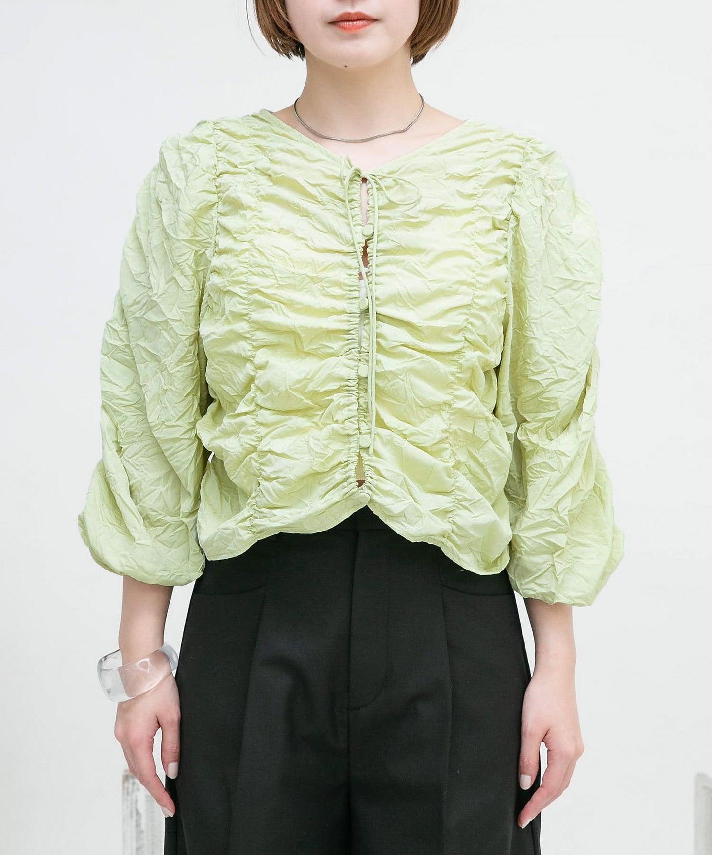 2way shirring blouse (green) *JP