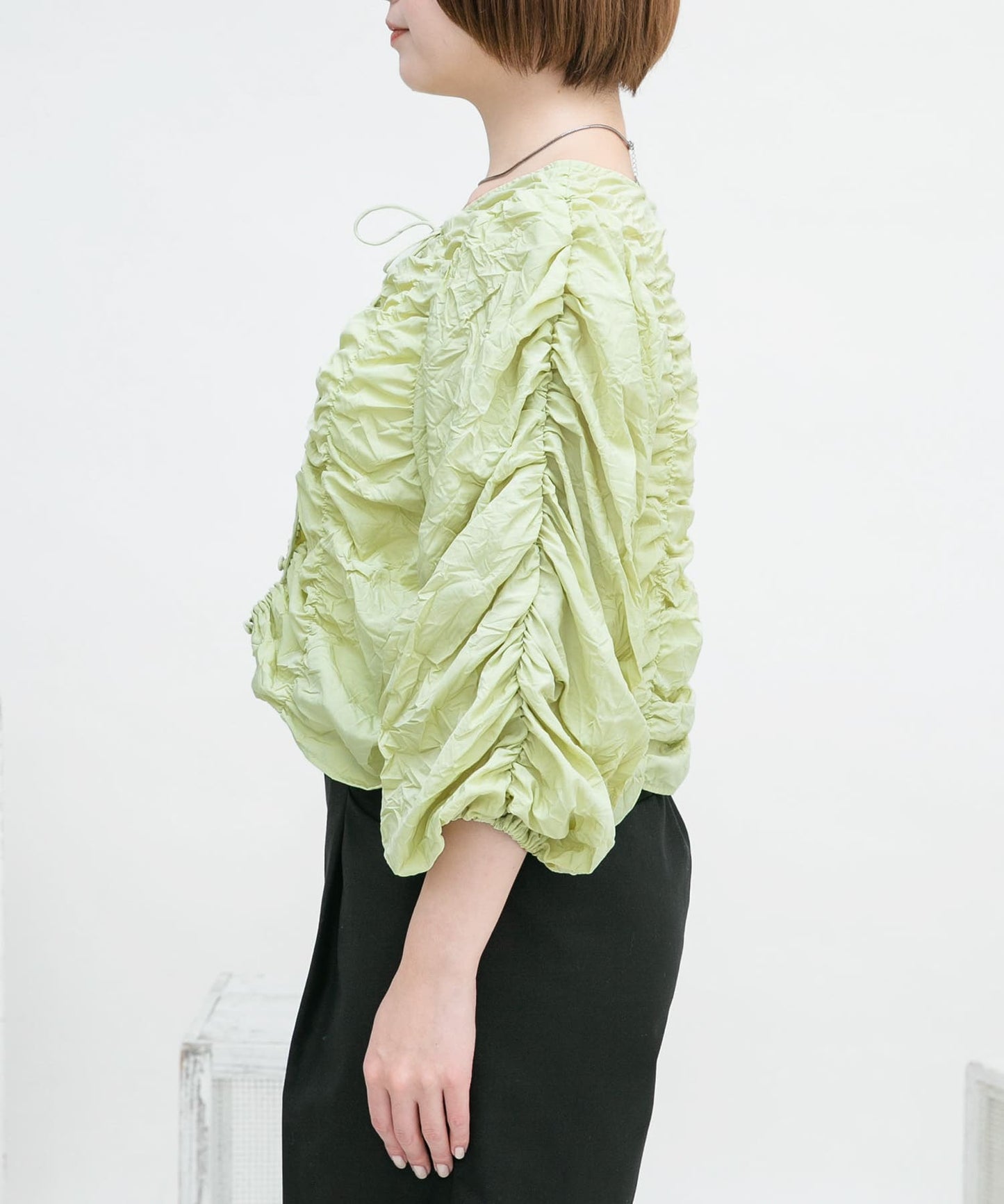 2way shirring blouse (green) *JP