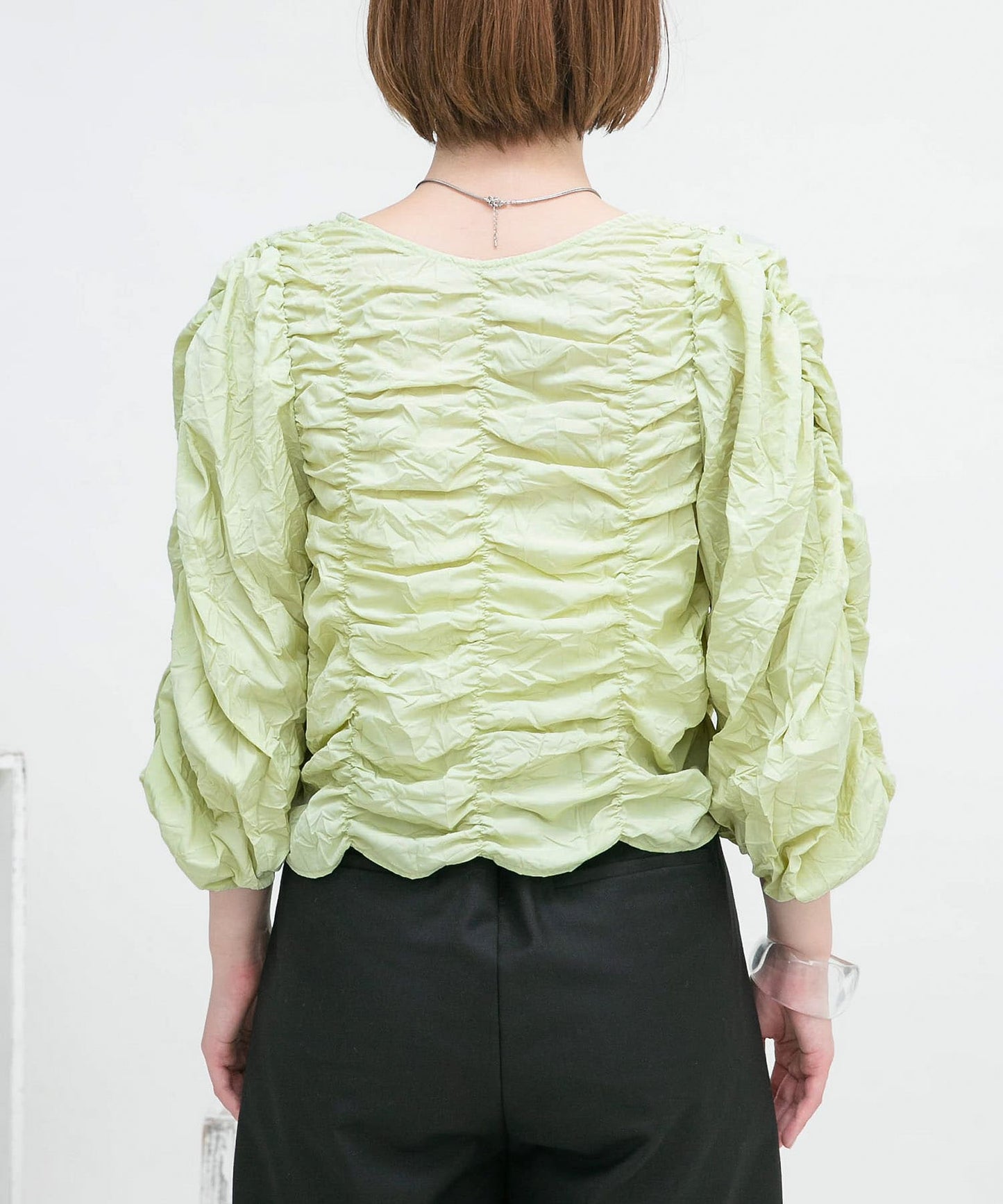 2way shirring blouse (green) *JP