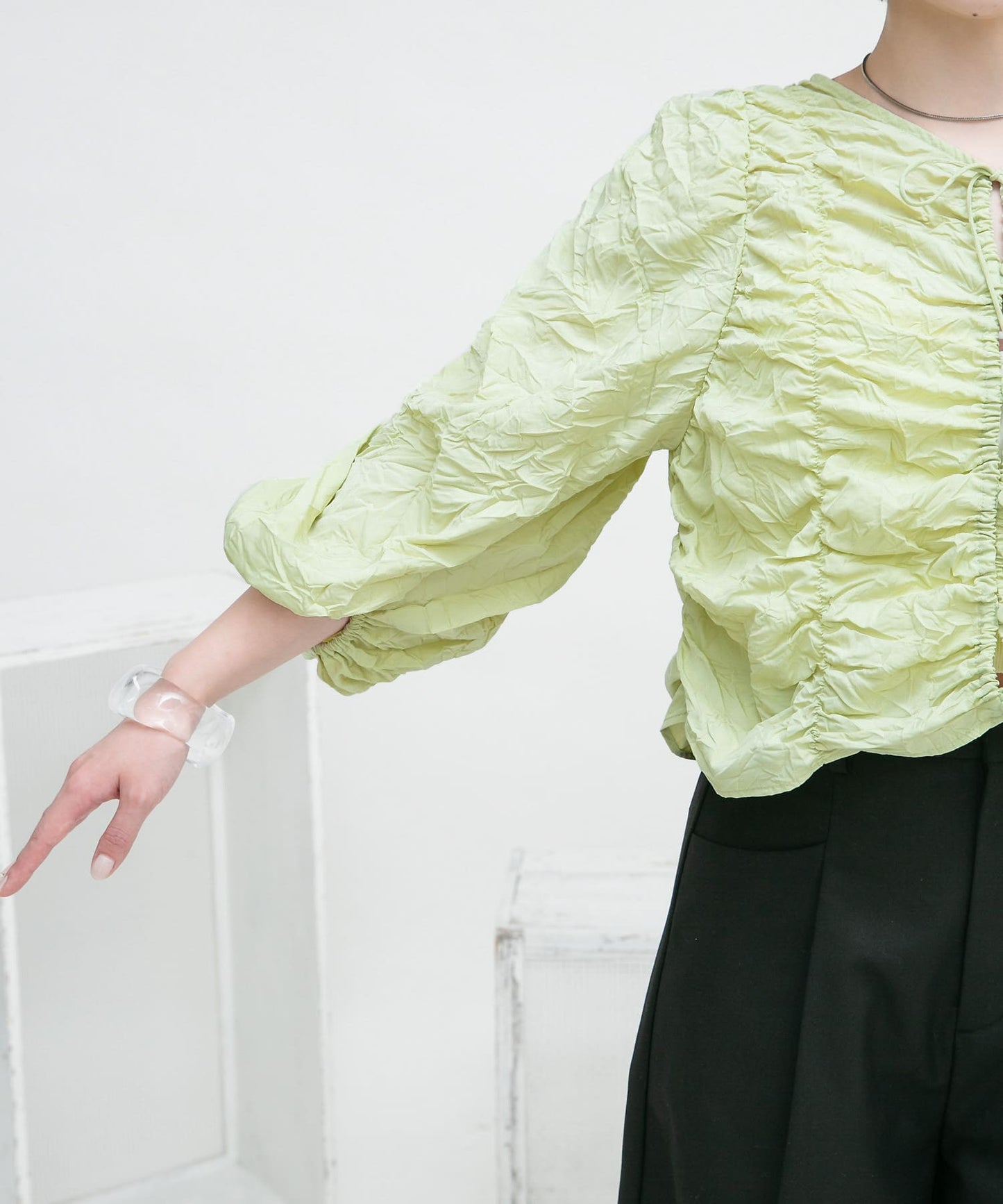 2way shirring blouse (green) *JP