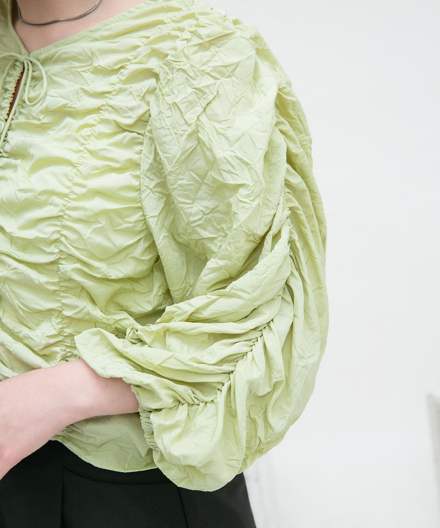 2way shirring blouse (green) *JP