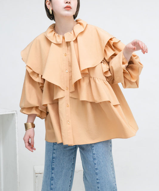 wide ruffle collar blouse (apricot) *JP