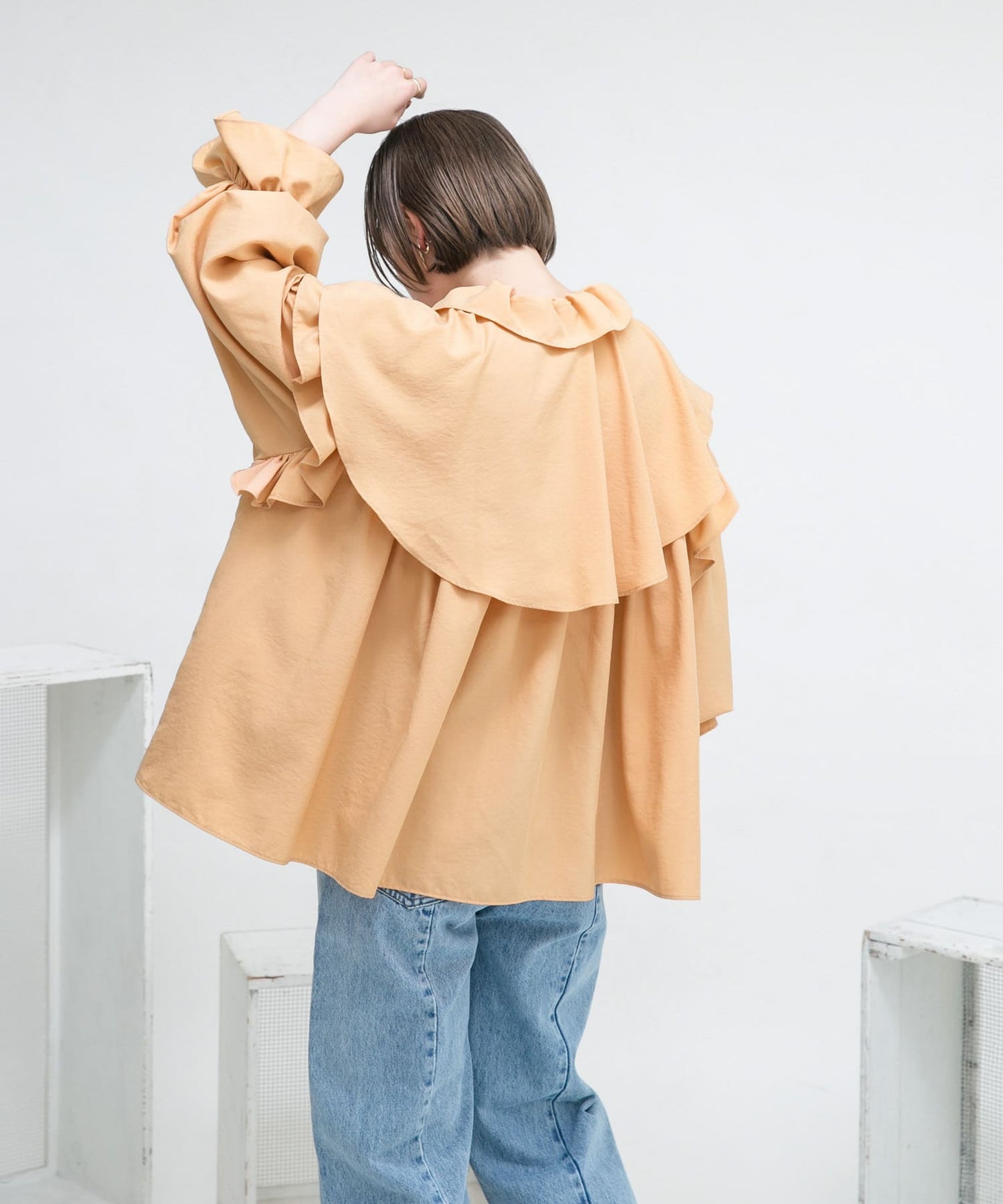 wide ruffle collar blouse (apricot) *JP