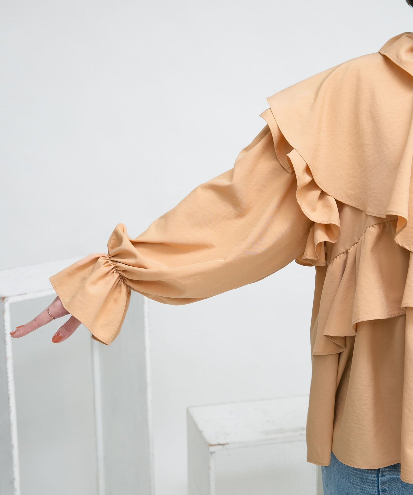 wide ruffle collar blouse (apricot) *JP