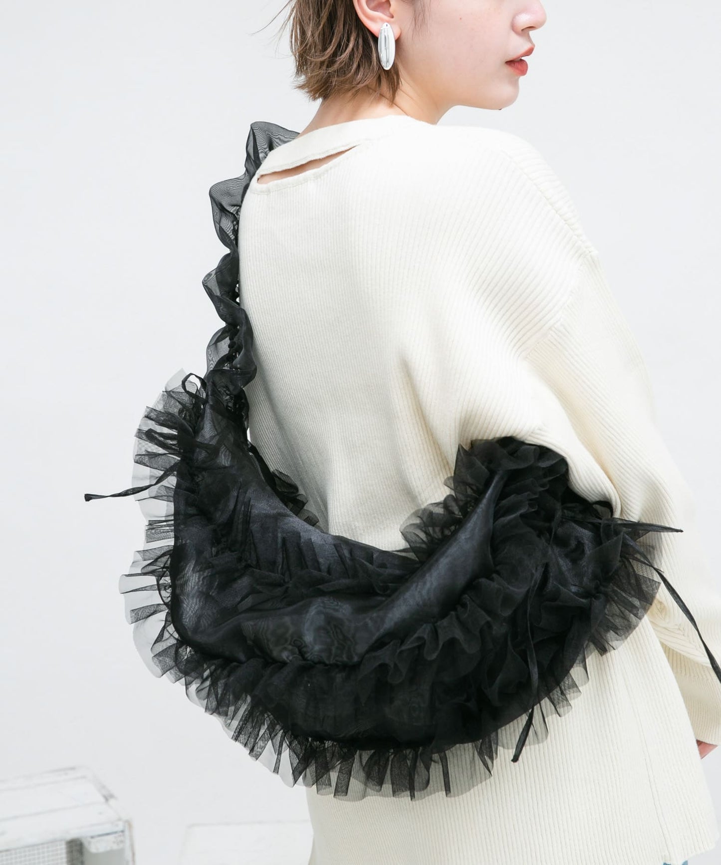 frilled tulle bag (black) *JP