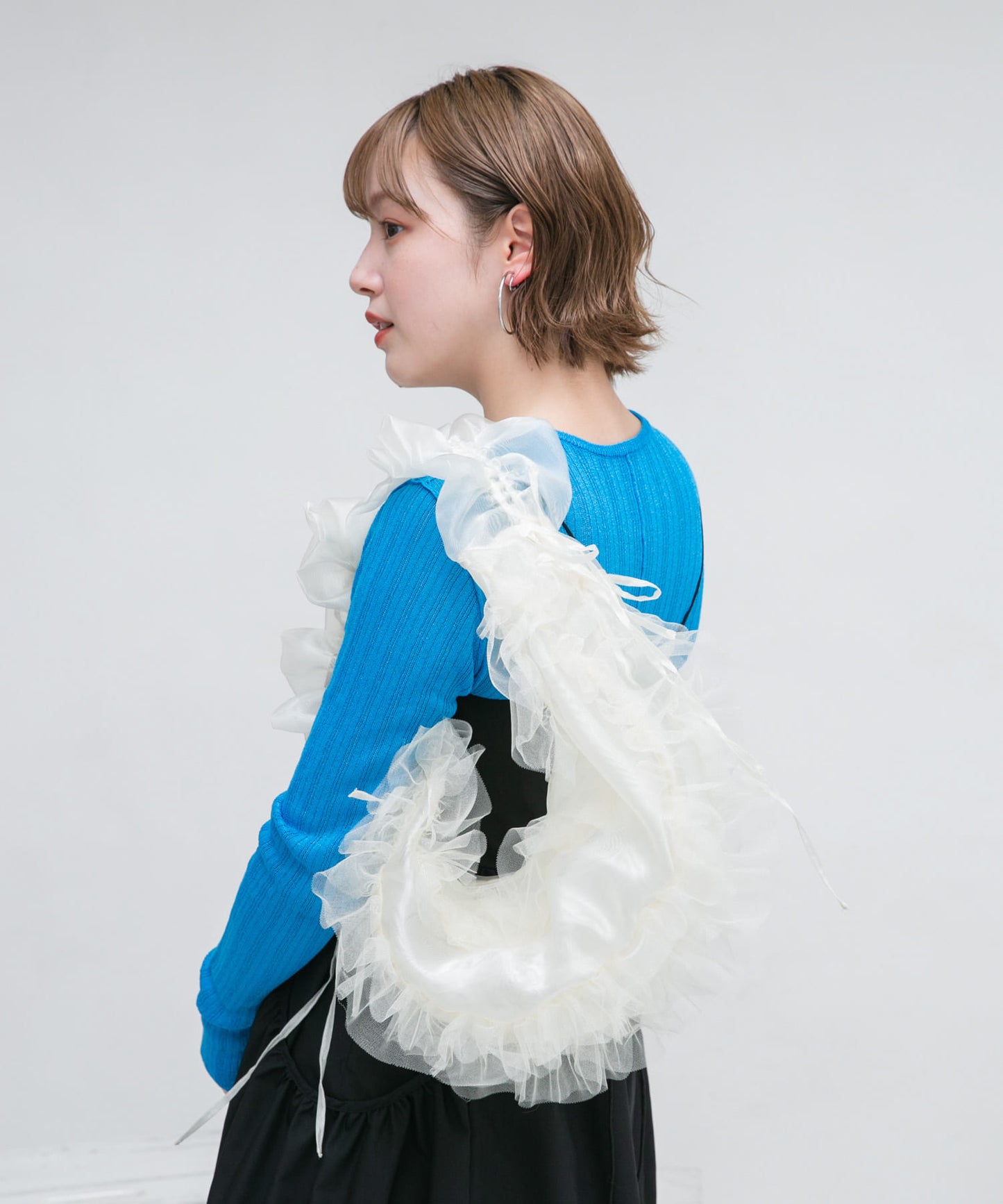 frilled tulle bag (ivory) *JP