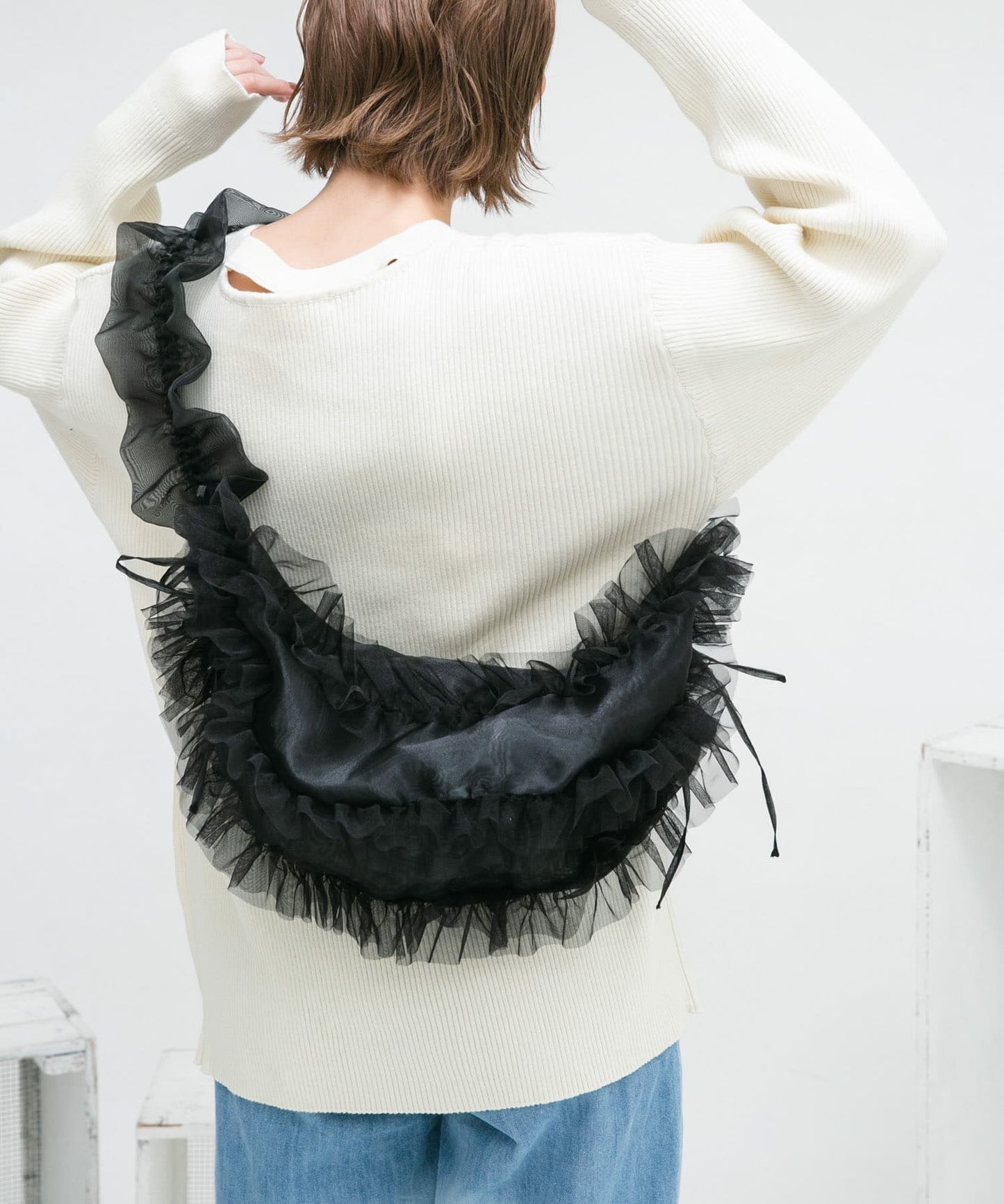 frilled tulle bag (black) *JP