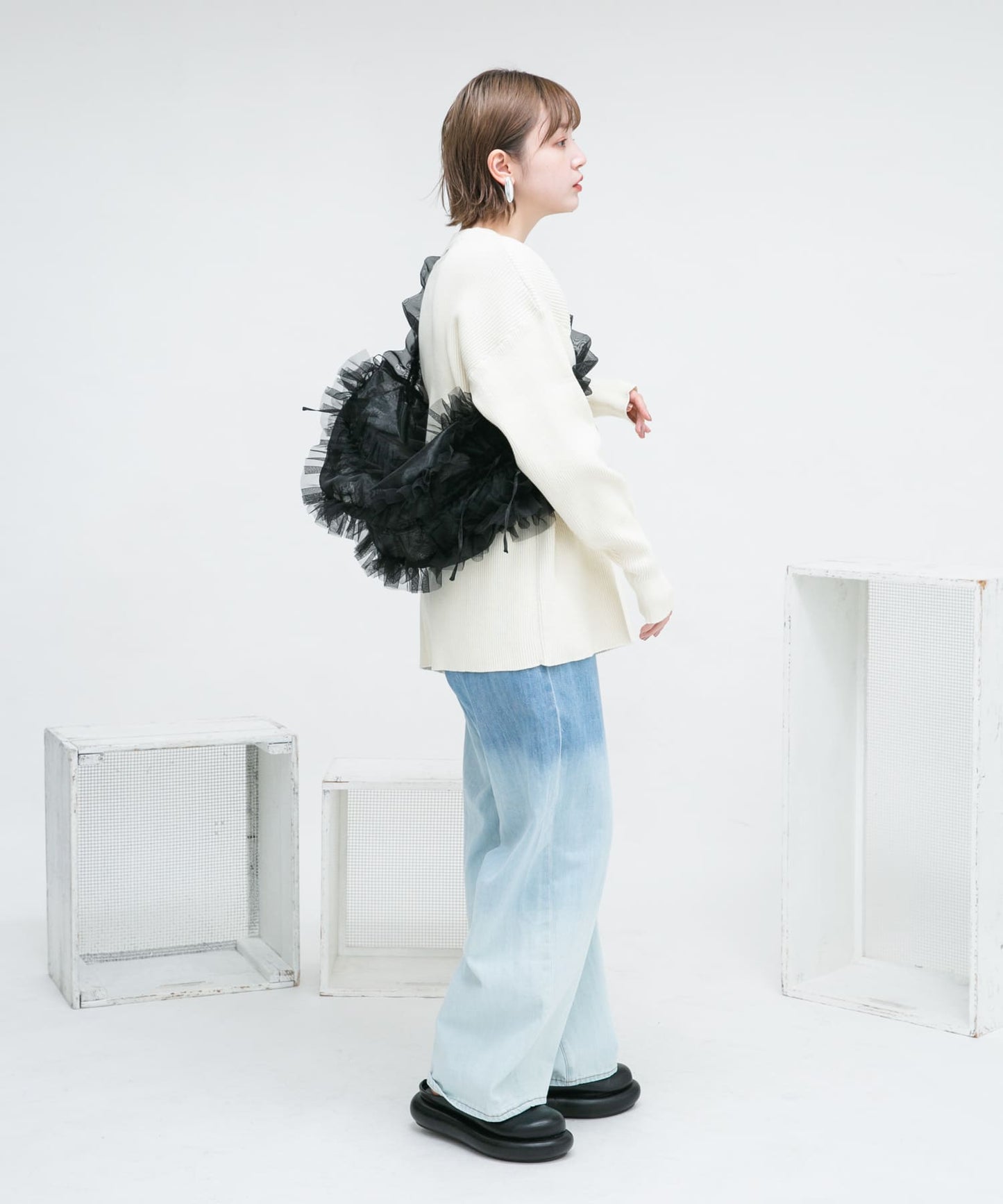 frilled tulle bag (black) *JP