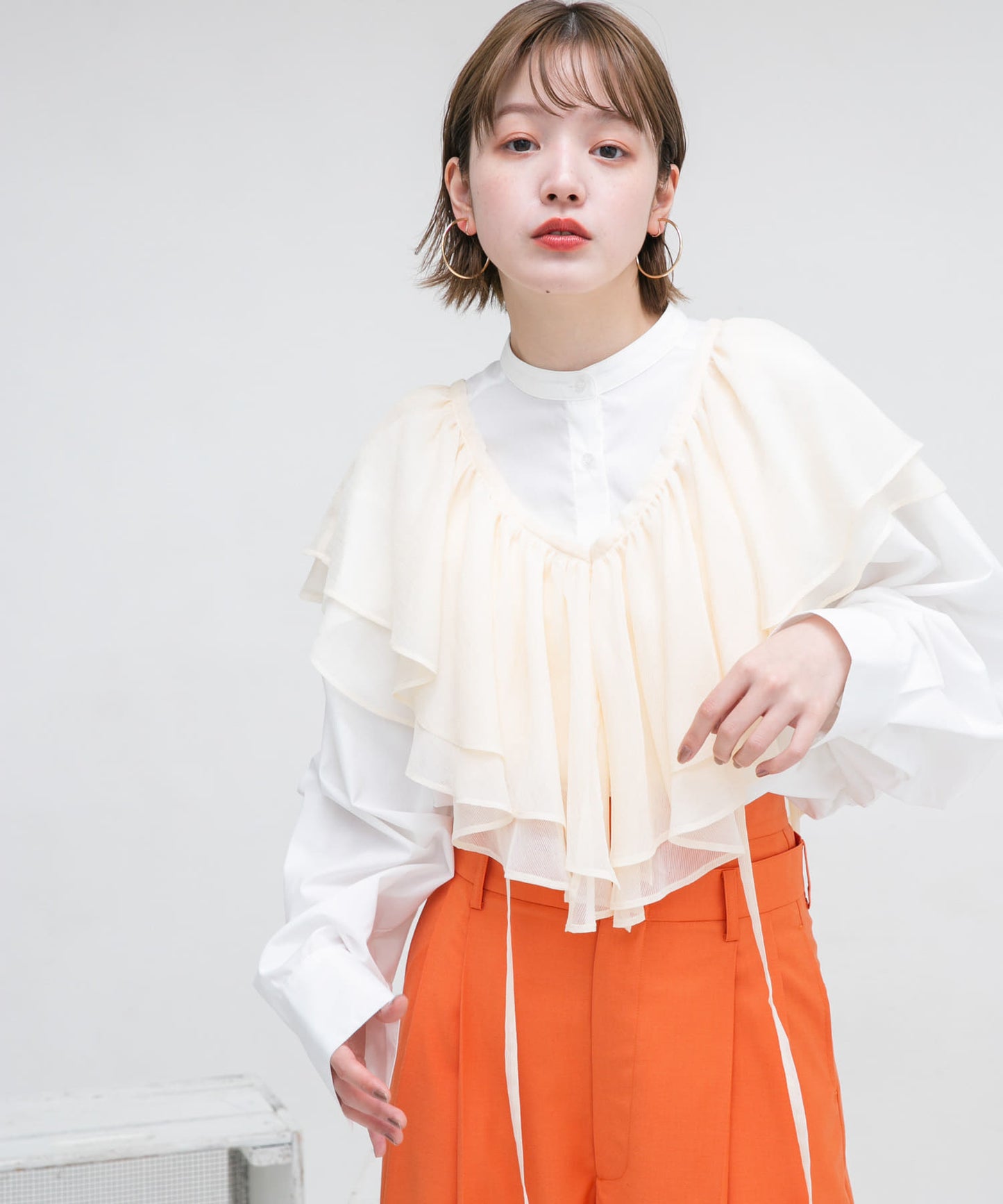 frill shirt set (ivory) *JP