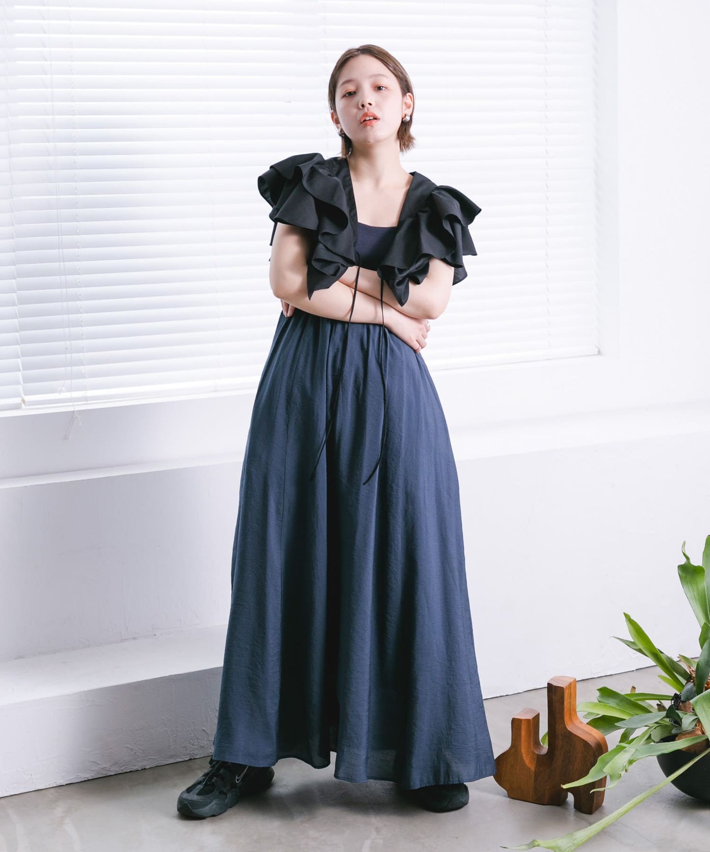 multi-way ruffle blouse (black) *JP