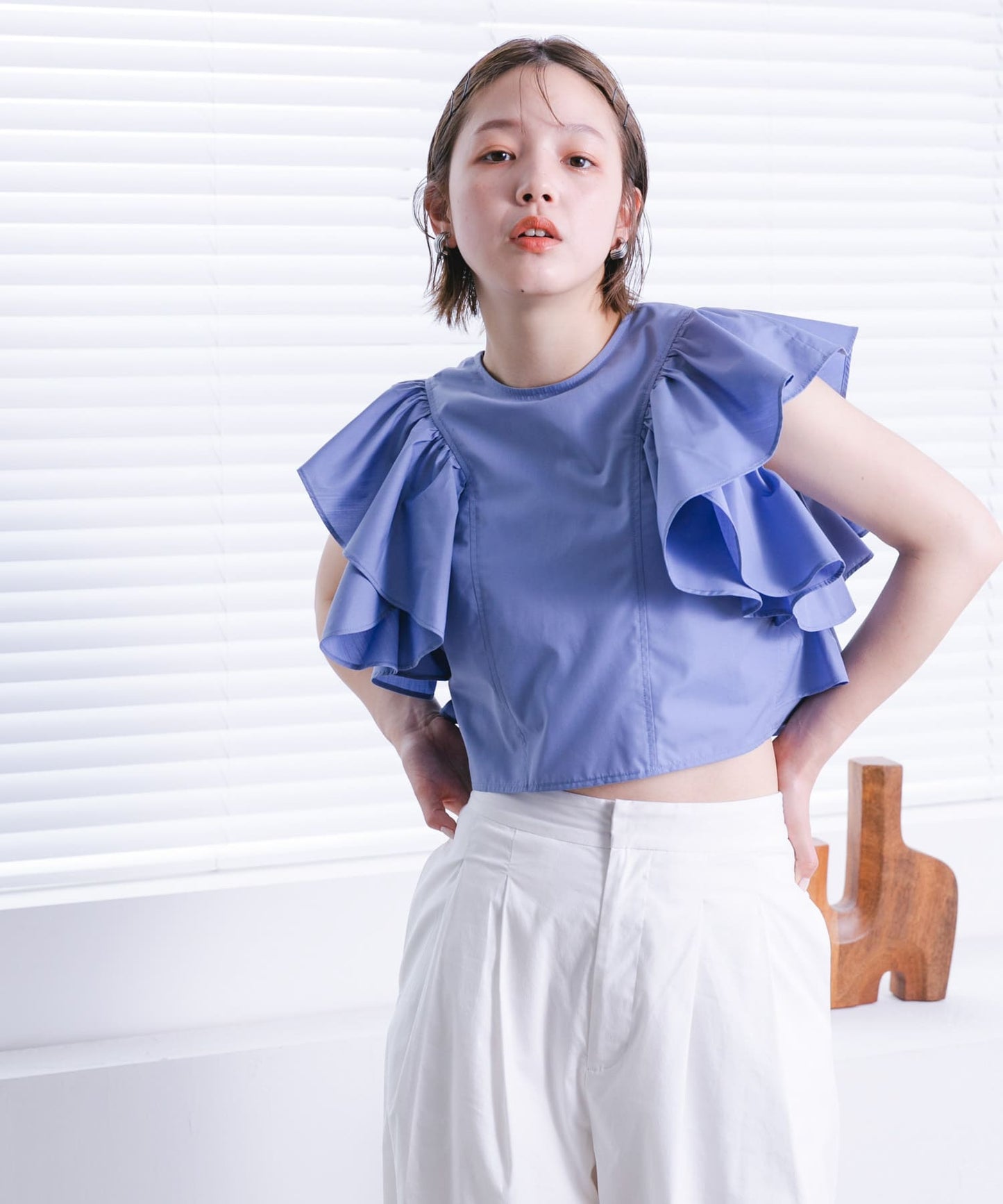 multi-way ruffle blouse (lilac blue) *JP