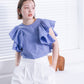 multi-way ruffle blouse (lilac blue) *JP