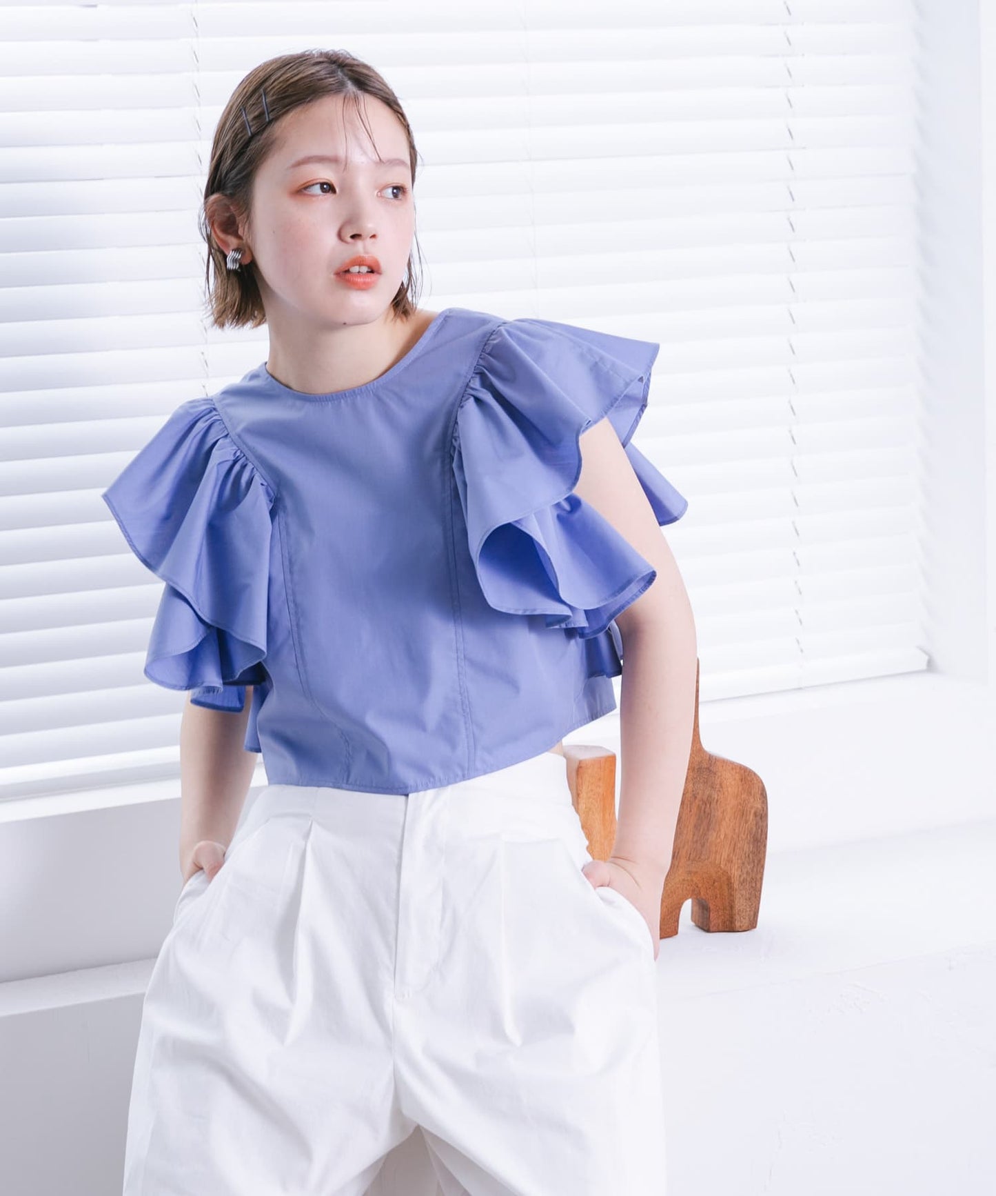 multi-way ruffle blouse (lilac blue) *JP