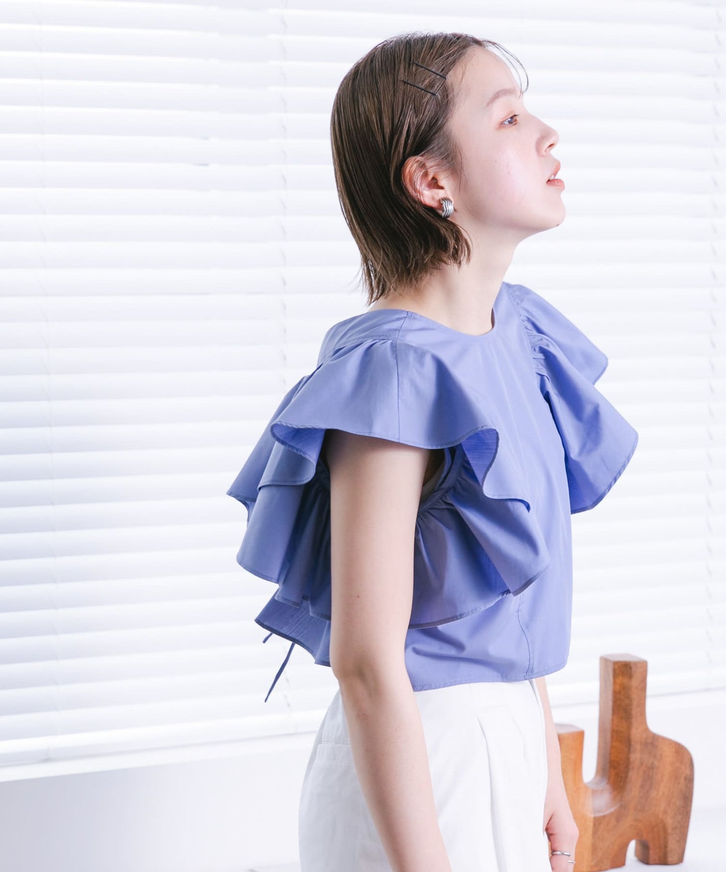 multi-way ruffle blouse (lilac blue) *JP