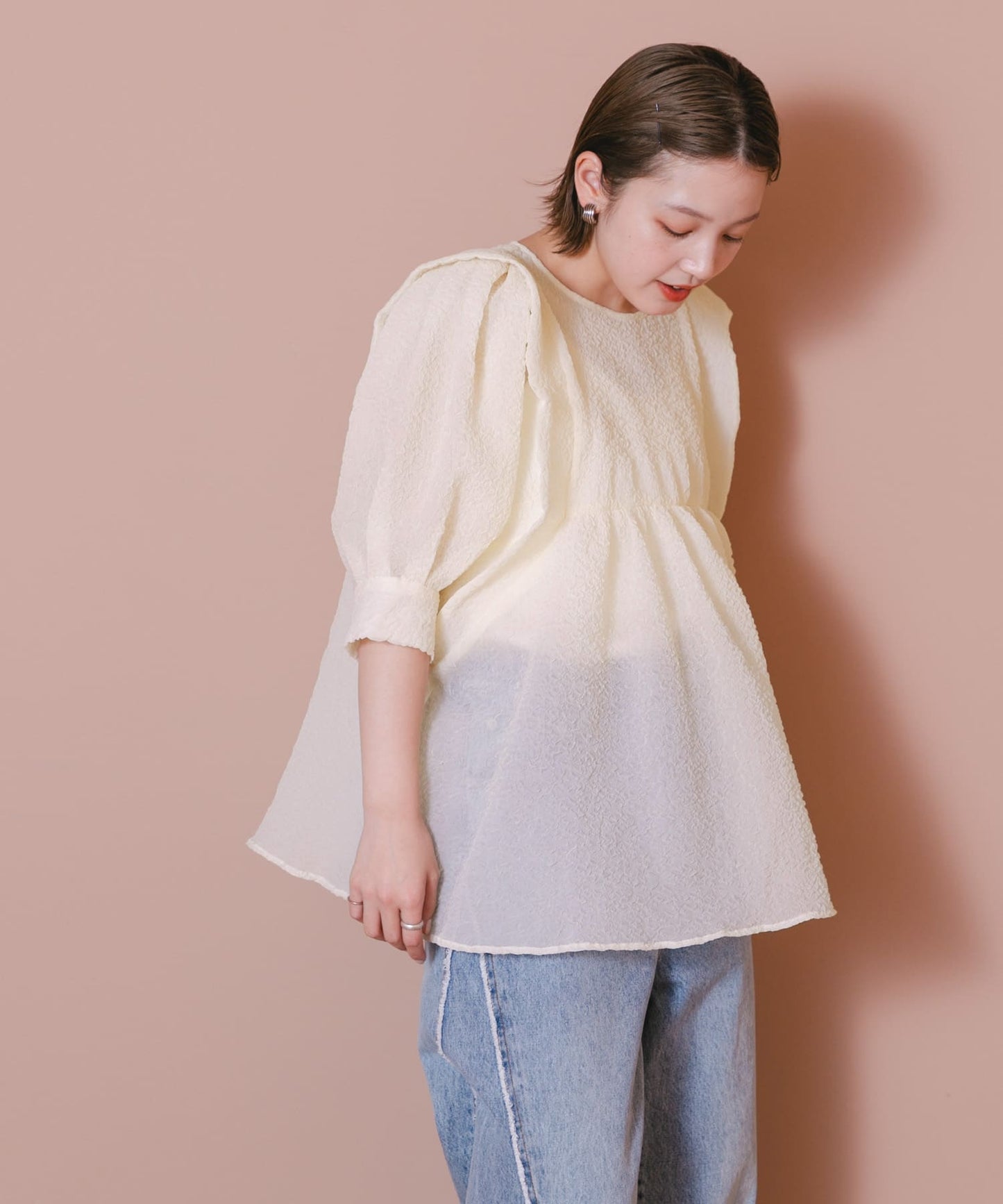 sheer boucle blouse (ivory) *JP