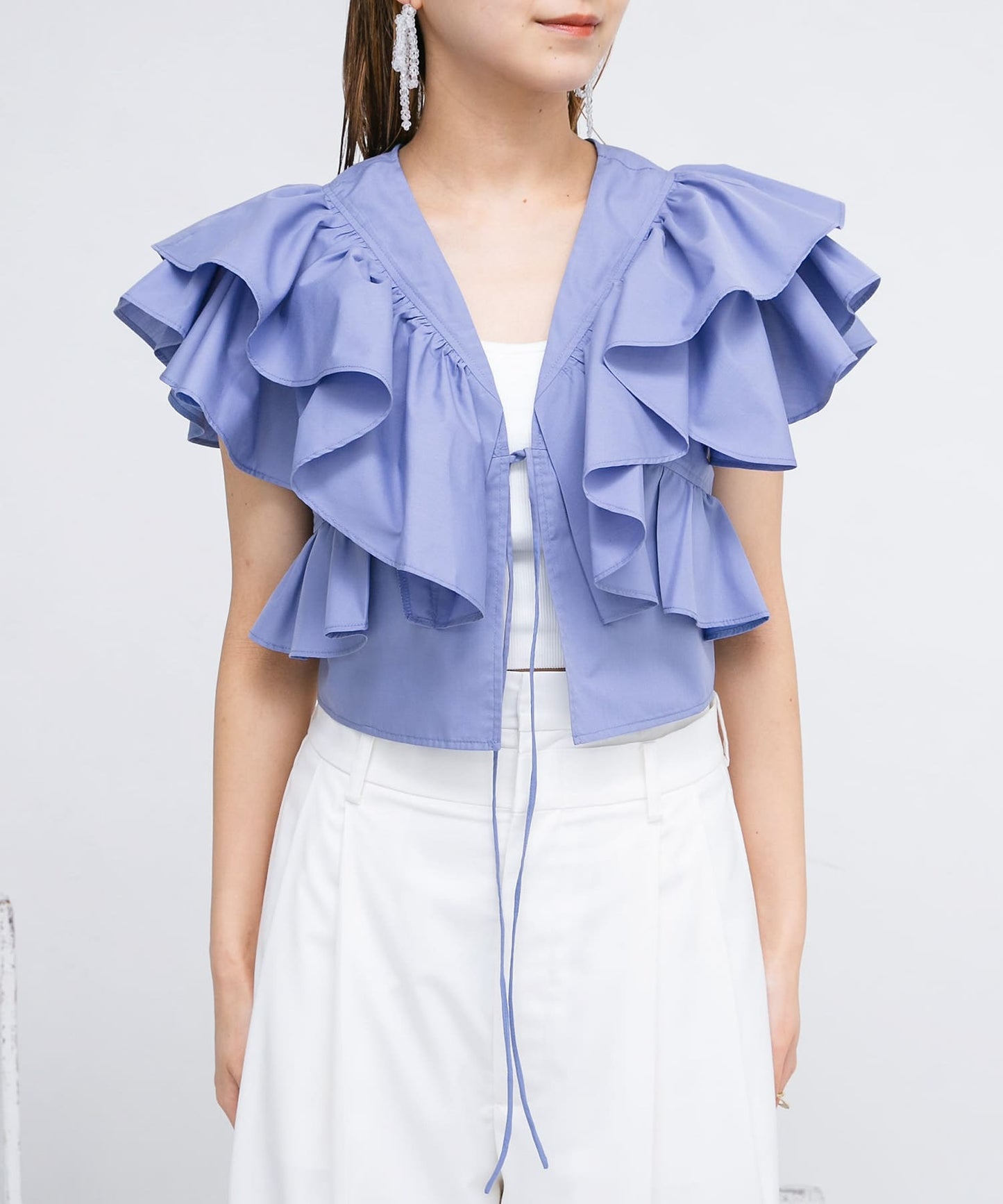 multi-way ruffle blouse (lilac blue) *JP