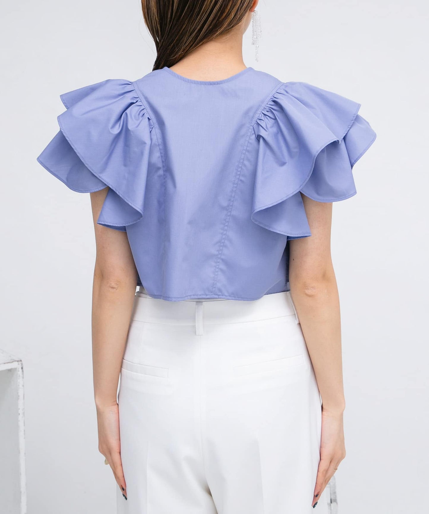 multi-way ruffle blouse (lilac blue) *JP