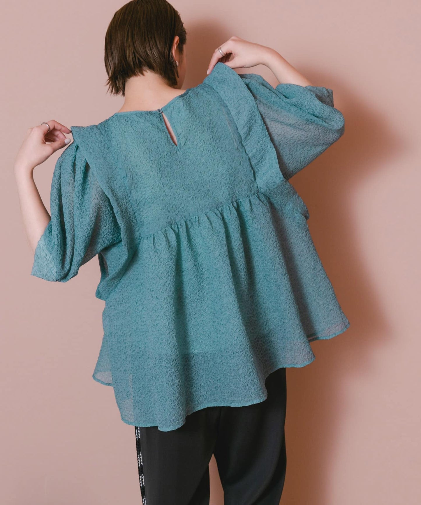 sheer boucle blouse (blue) *JP