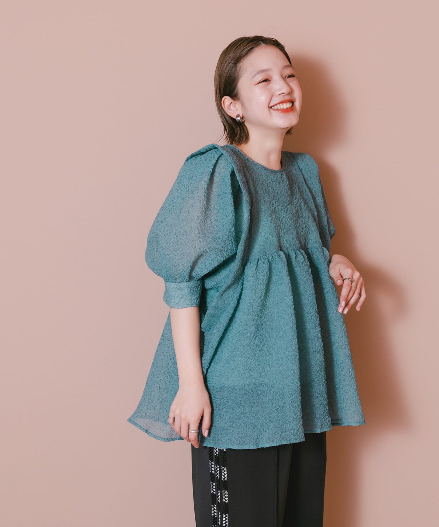 sheer boucle blouse (blue) *JP