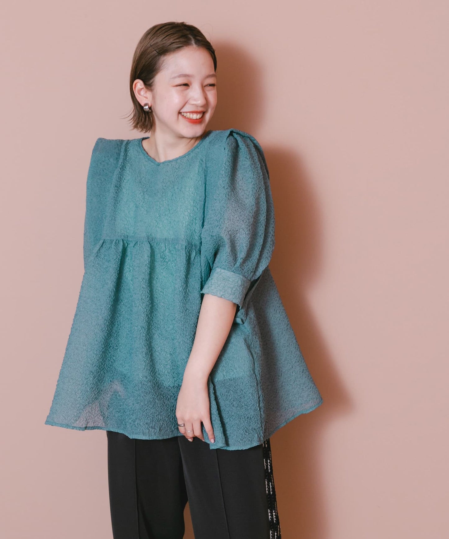 sheer boucle blouse (blue) *JP