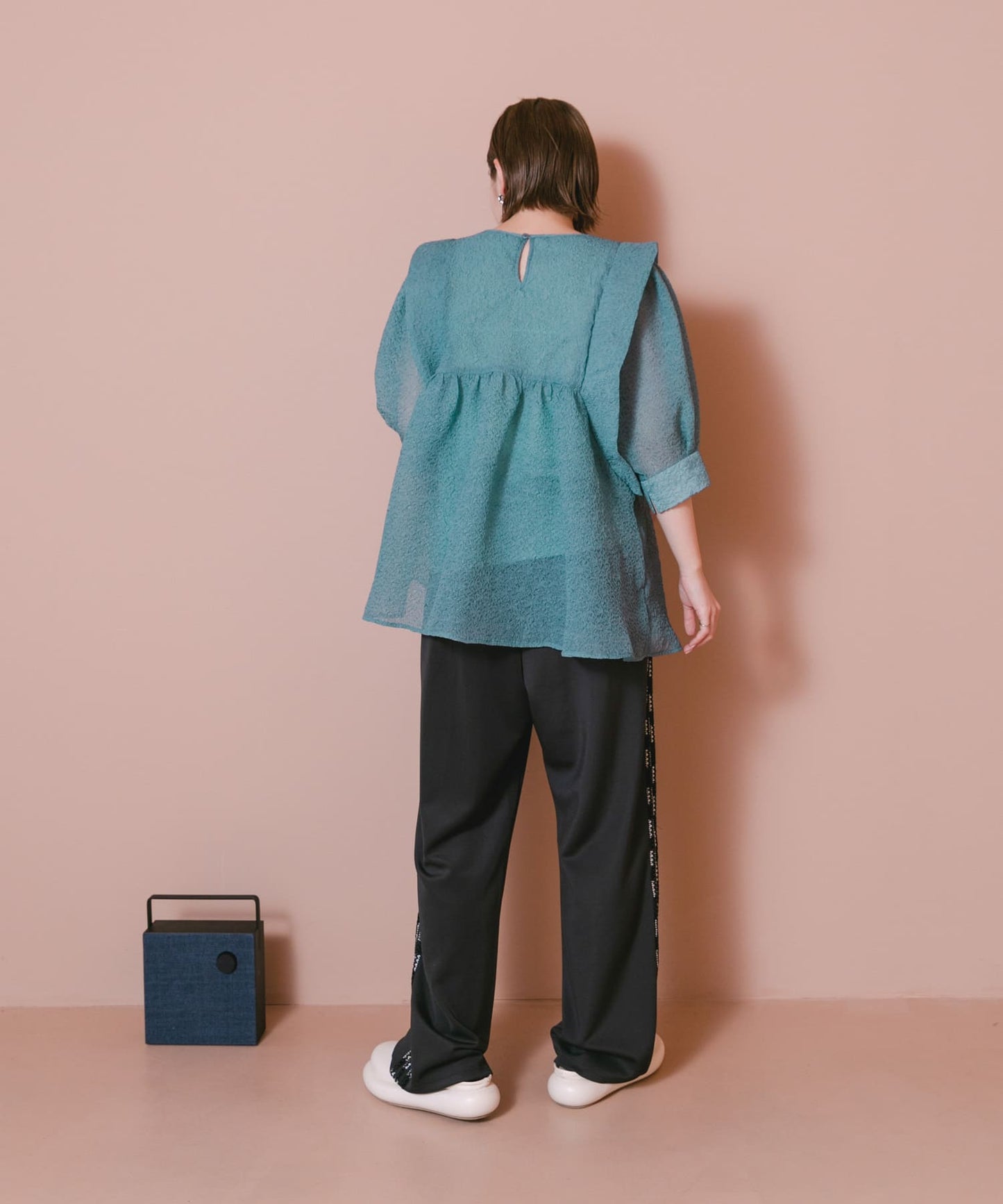 sheer boucle blouse (blue) *JP