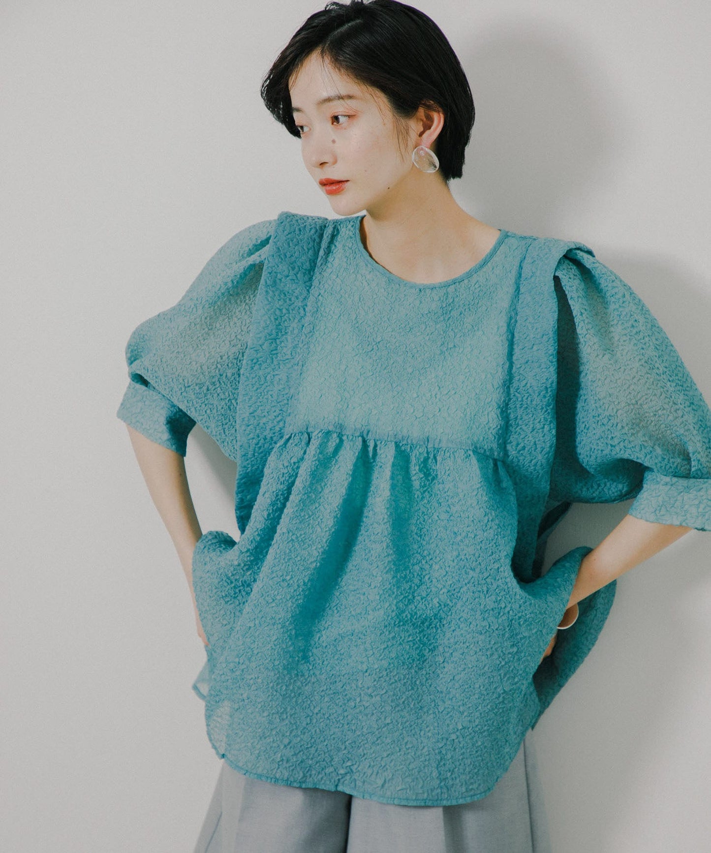 sheer boucle blouse (blue) *JP