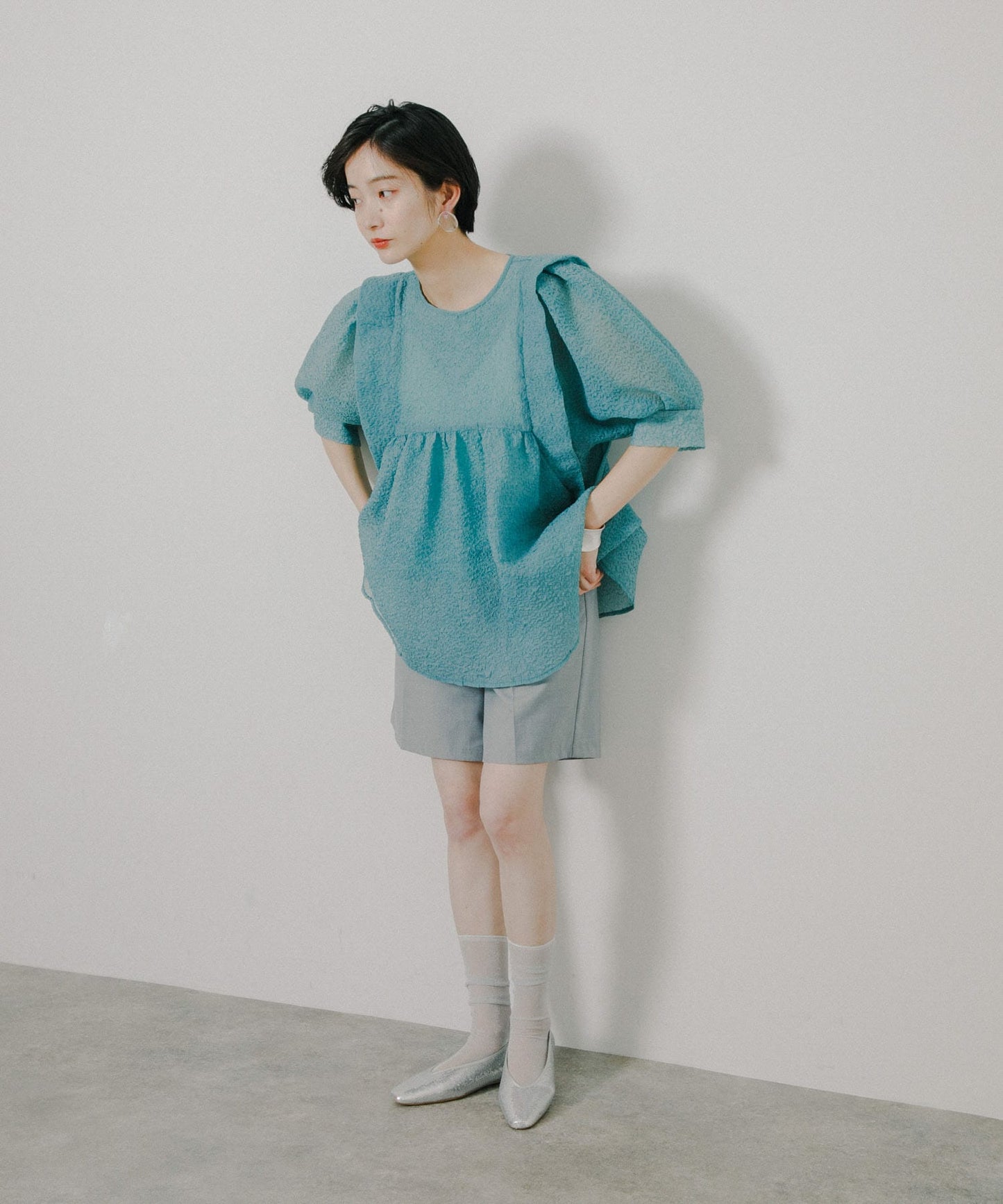 sheer boucle blouse (blue) *JP