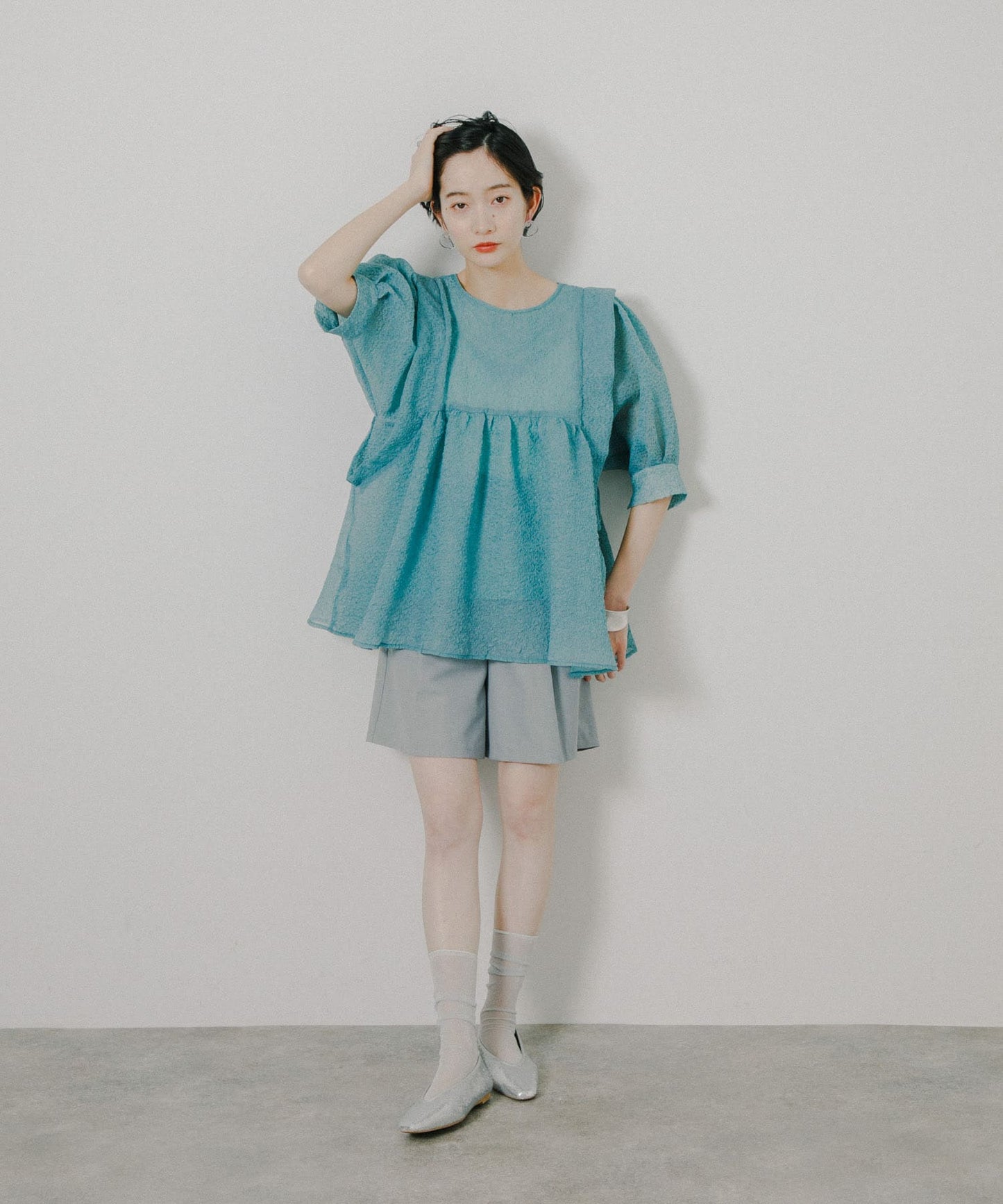 sheer boucle blouse (blue) *JP