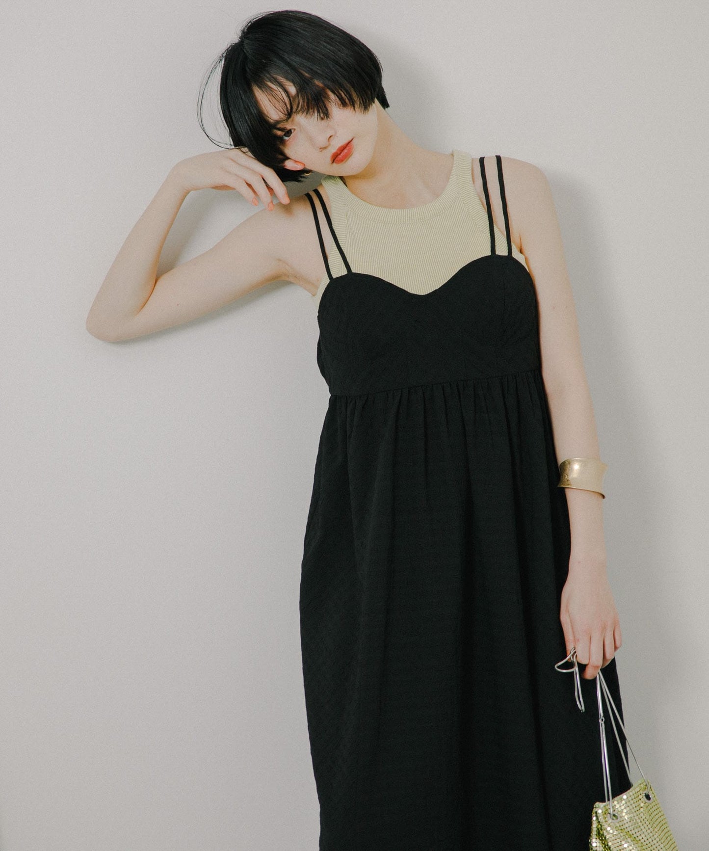 switching maxi cami dress (black) *JP