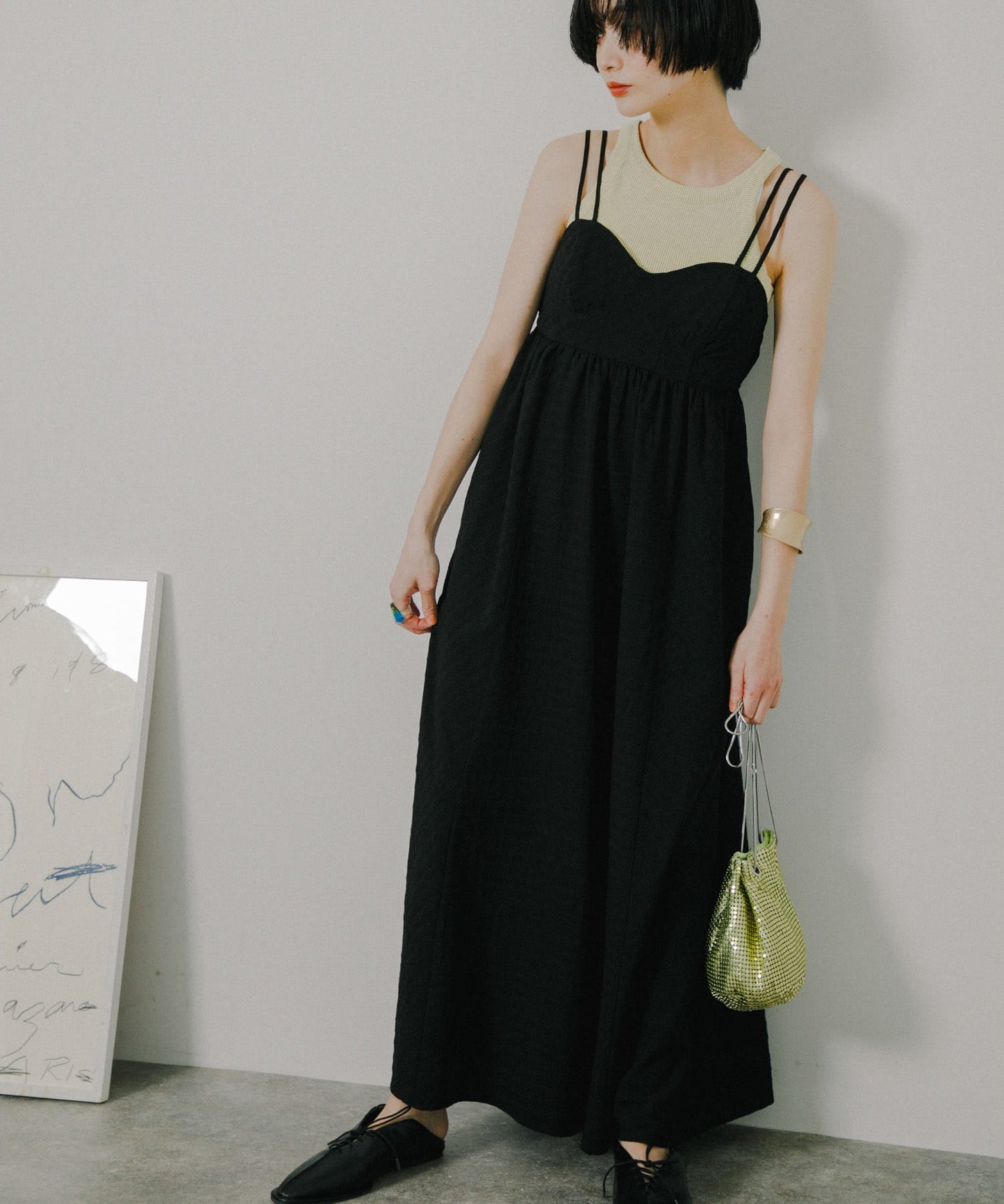 switching maxi cami dress (black) *JP