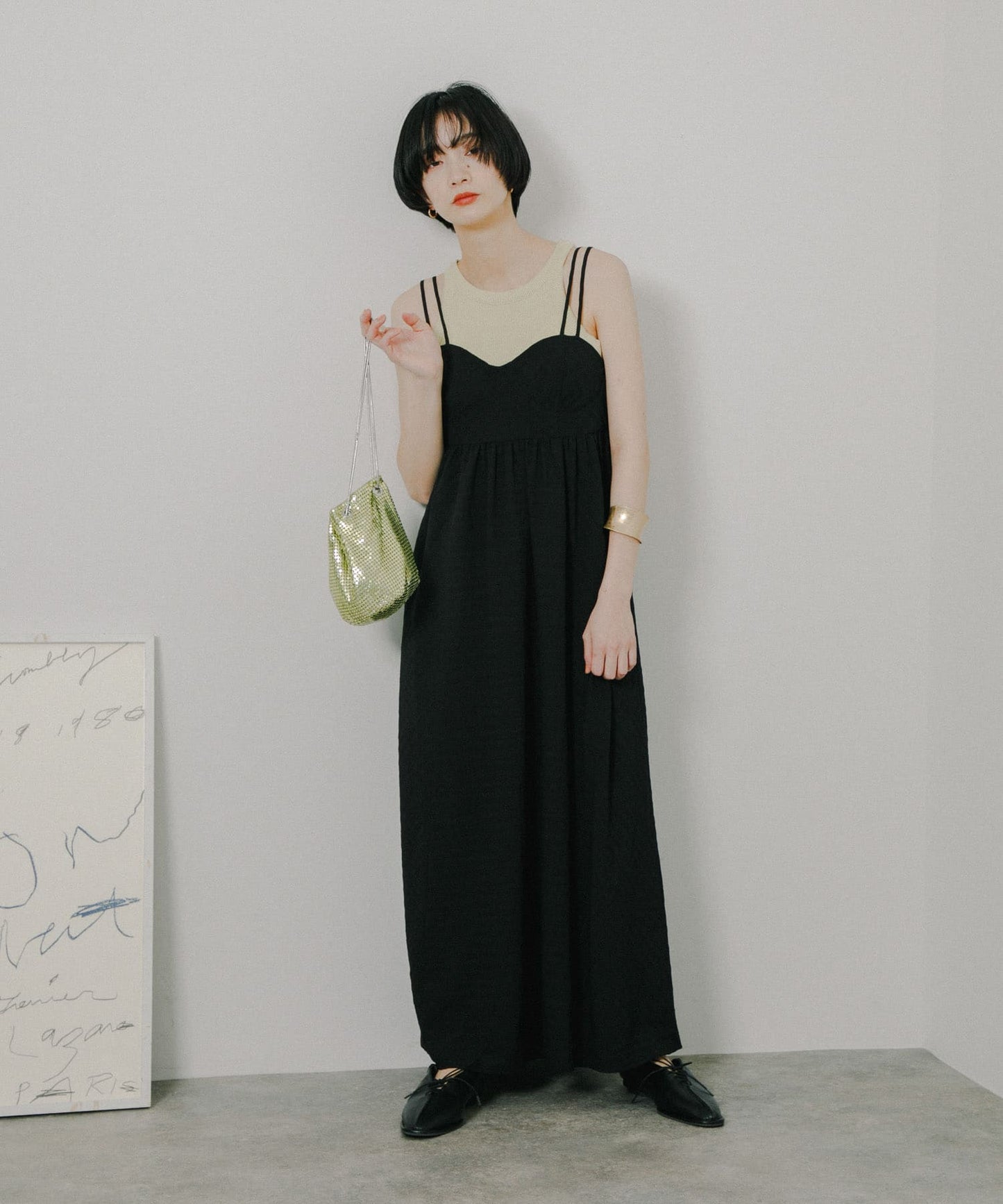 switching maxi cami dress (black) *JP